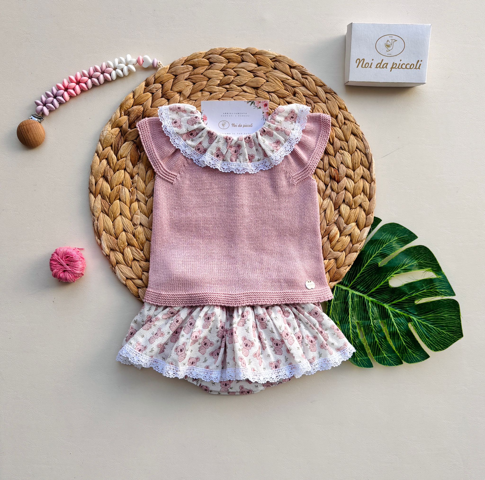 MAGLIETTINA CON CULOTTINA IN COTONE E ACRILICO CON KOALA ROSA - Noi da piccoli