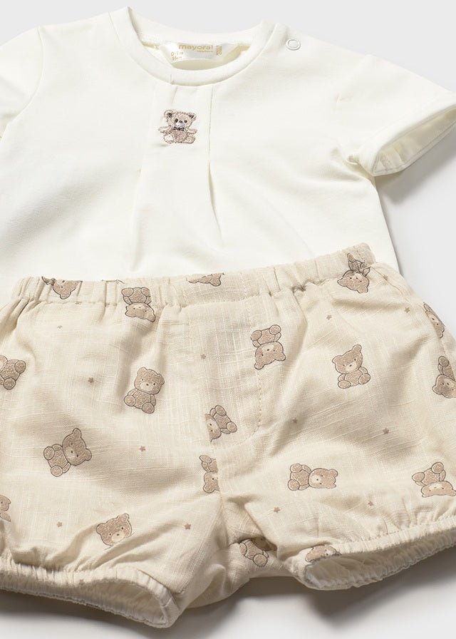 MAGLIETTINA CON PANTALONCINO IN COTONE ORSETTI BIANCO BEIGE - Noi da piccoli