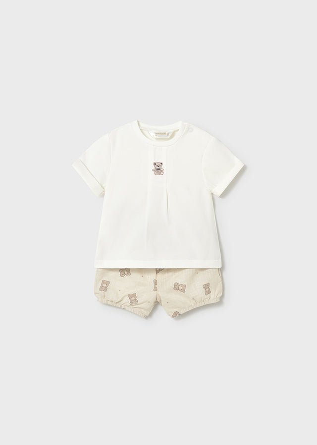 MAGLIETTINA CON PANTALONCINO IN COTONE ORSETTI BIANCO BEIGE - Noi da piccoli