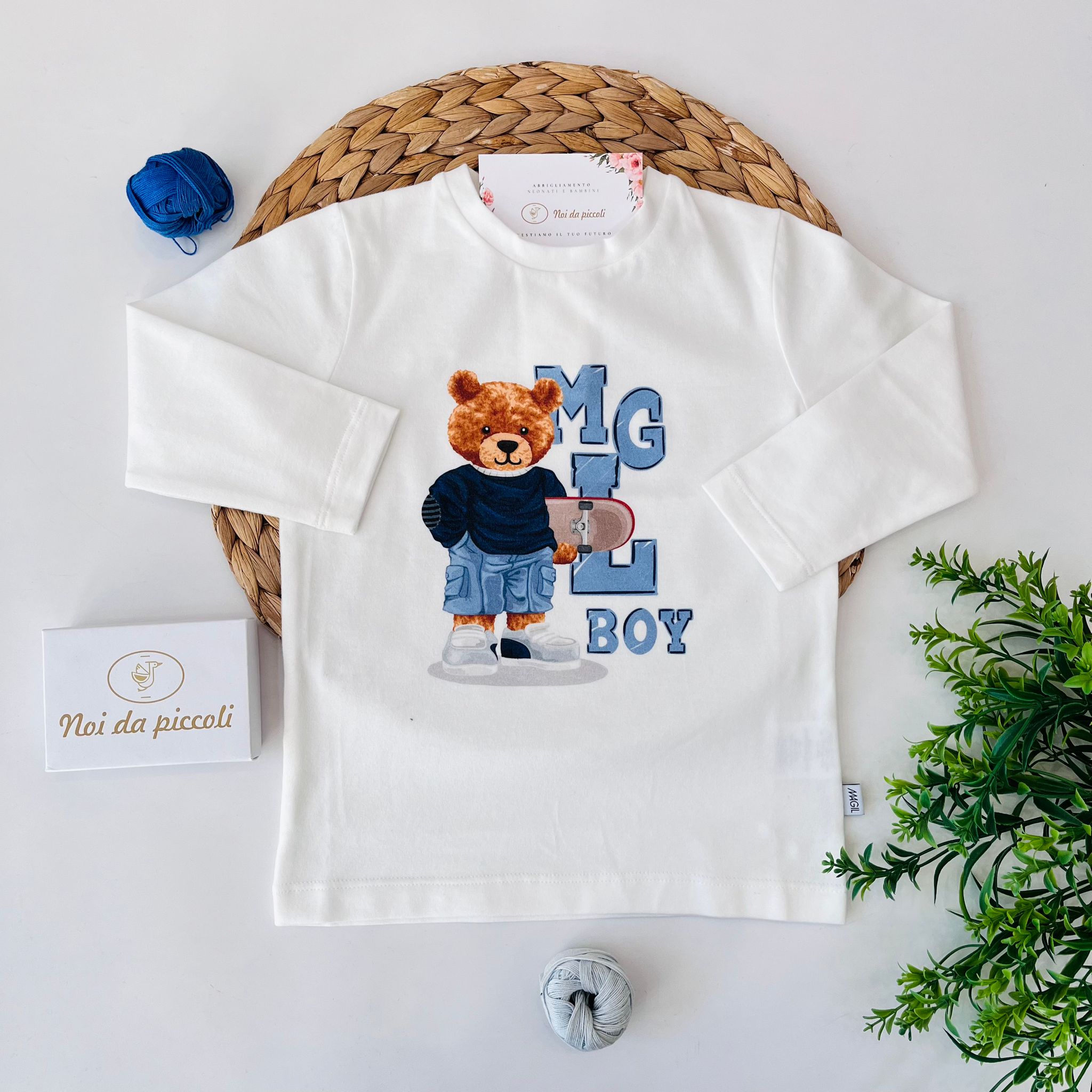 MAGLIETTINA IN CALDO COTONE CON ORSACCHIOTTO Bianco Cielo - Noi da piccoli