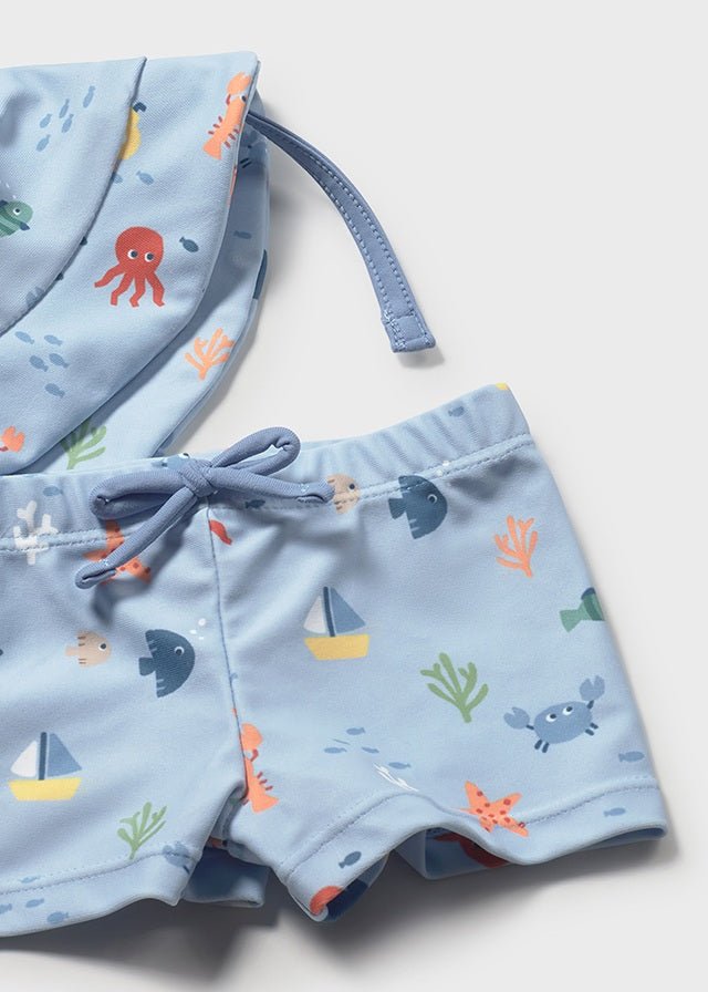 MAGLIETTINA IN COTONE CON COSTUMINO ANIMALINI MARINI E CAPPELLINO ABBINATO avion - Noi da piccoli