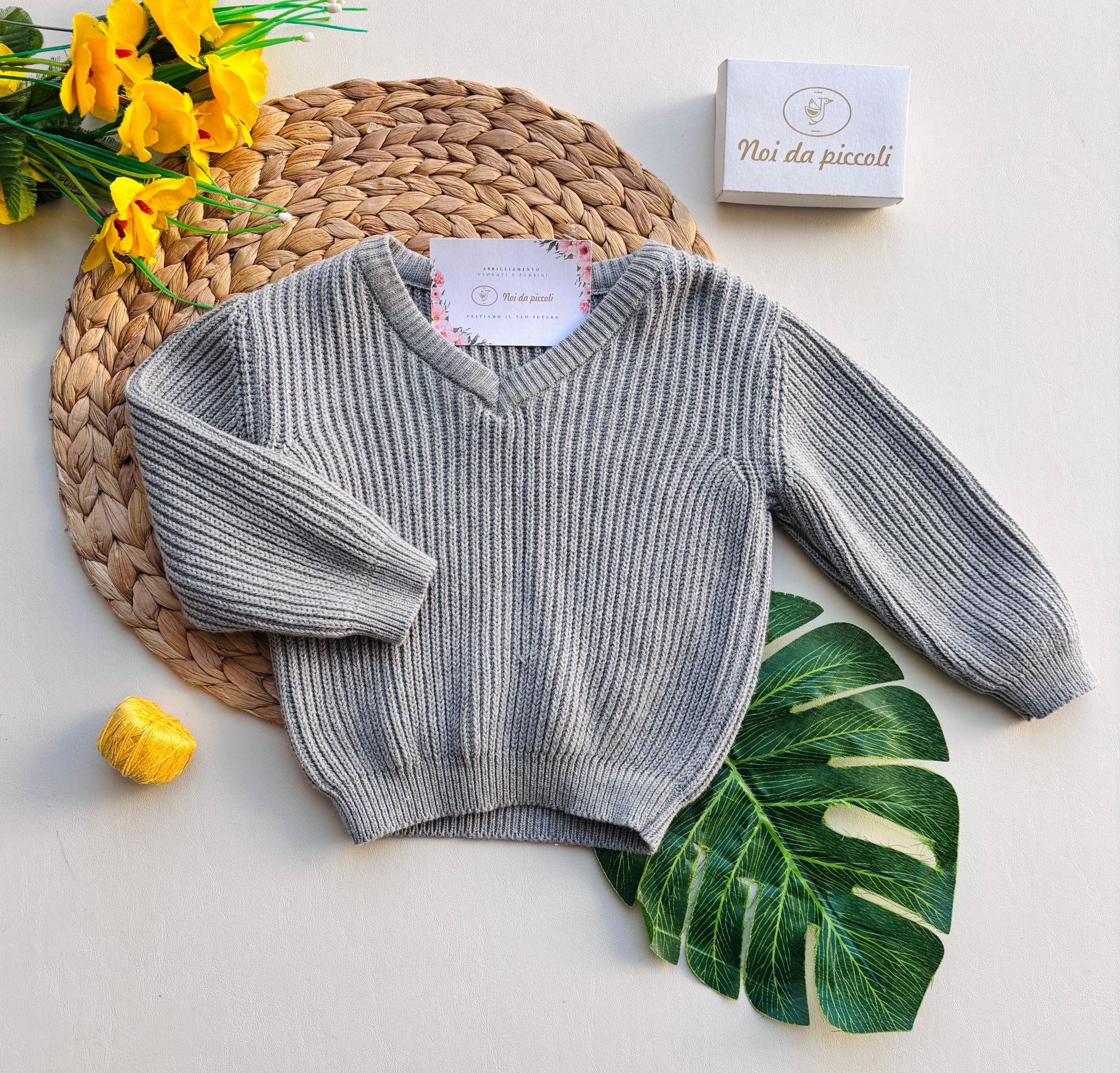 MAGLIOCINO IN LANA A COSTINE Grigio - Noi da piccoli
