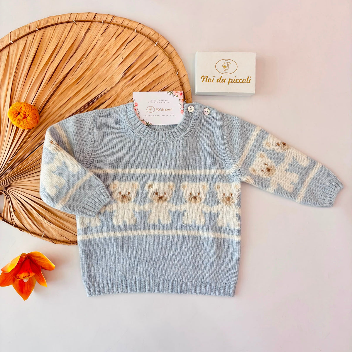 Sky Blue Wool and Cashmere Sweater with Teddy Bear Chain Jo Milano - Noi da piccoli