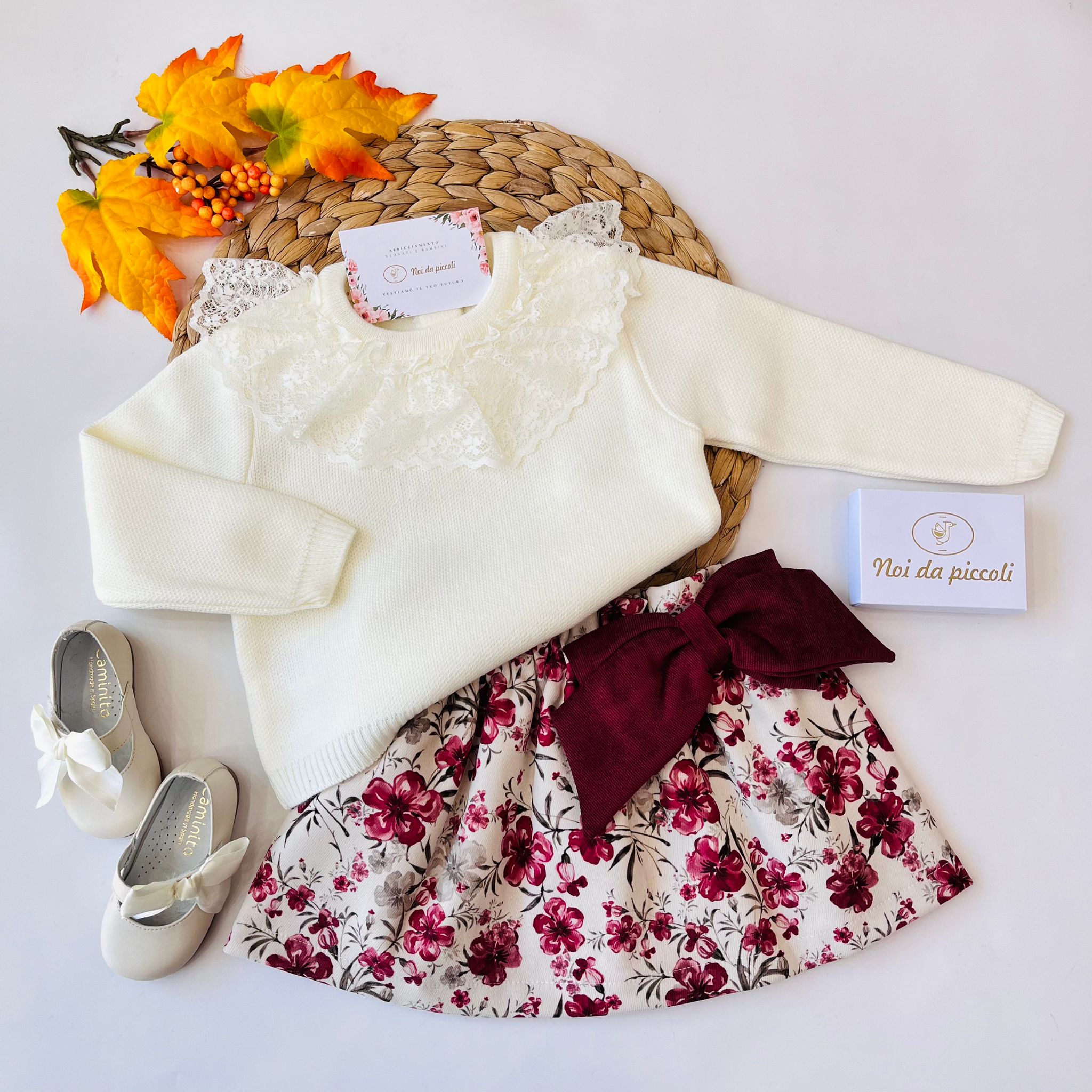 MAGLIONCINO CON GONNA COTONE CALDO PANNA - Noi da piccoli