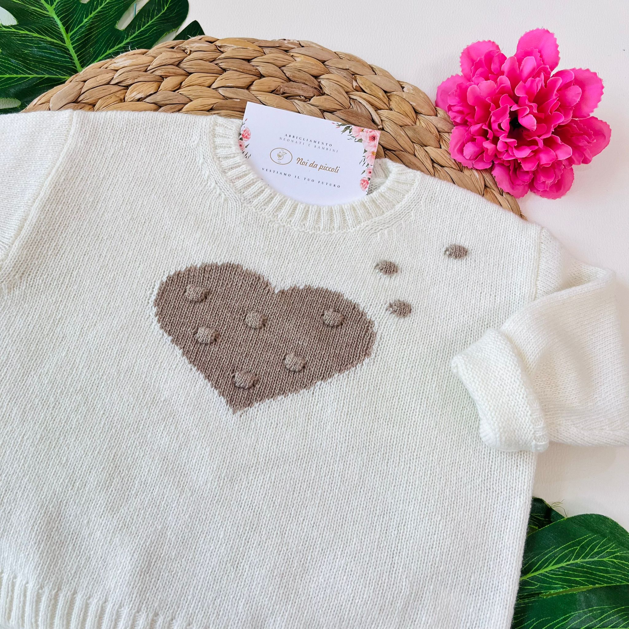 MAGLIONCINO CUORICINI LANA E CASHMERE ECRU - Noi da piccoli