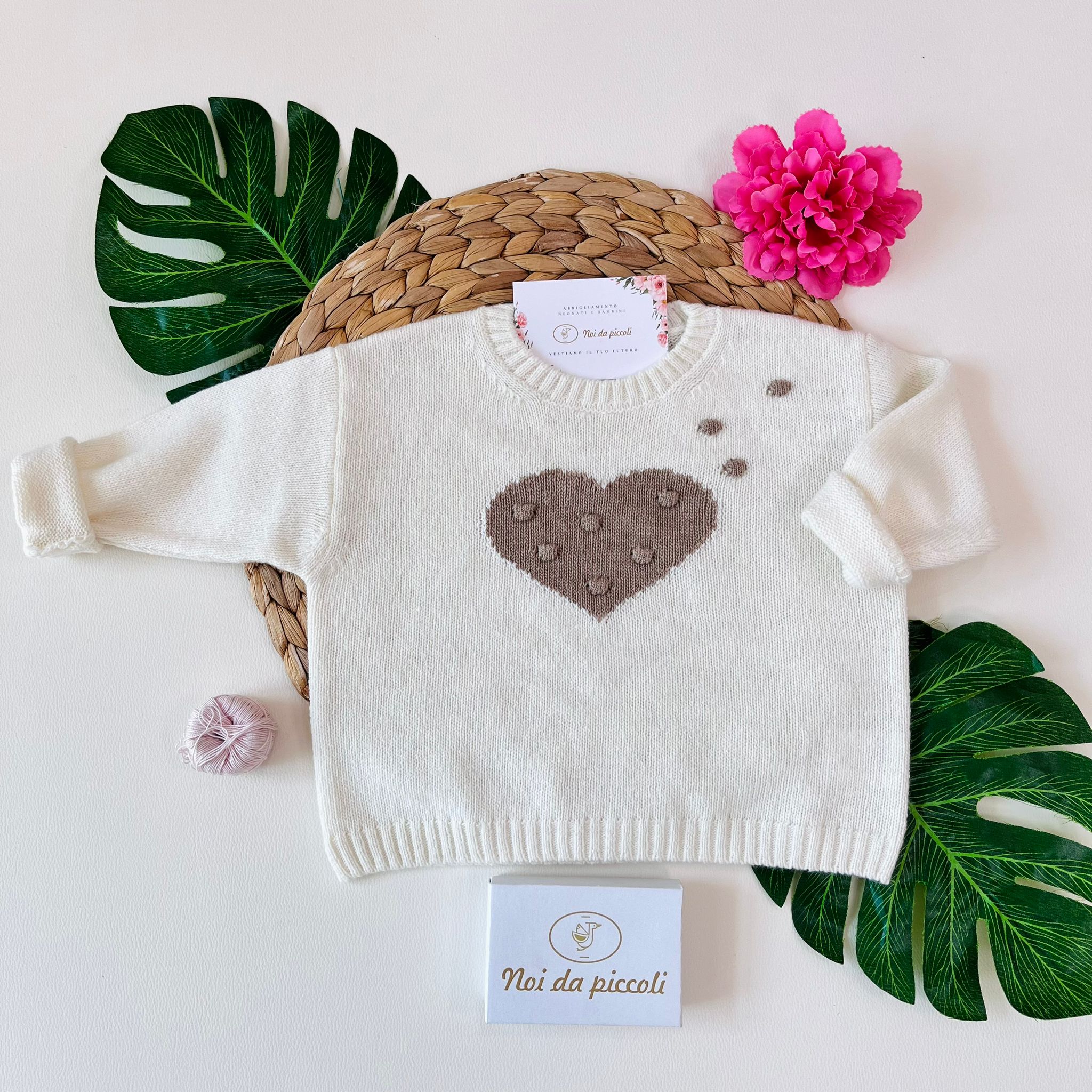 MAGLIONCINO CUORICINI LANA E CASHMERE ECRU - Noi da piccoli