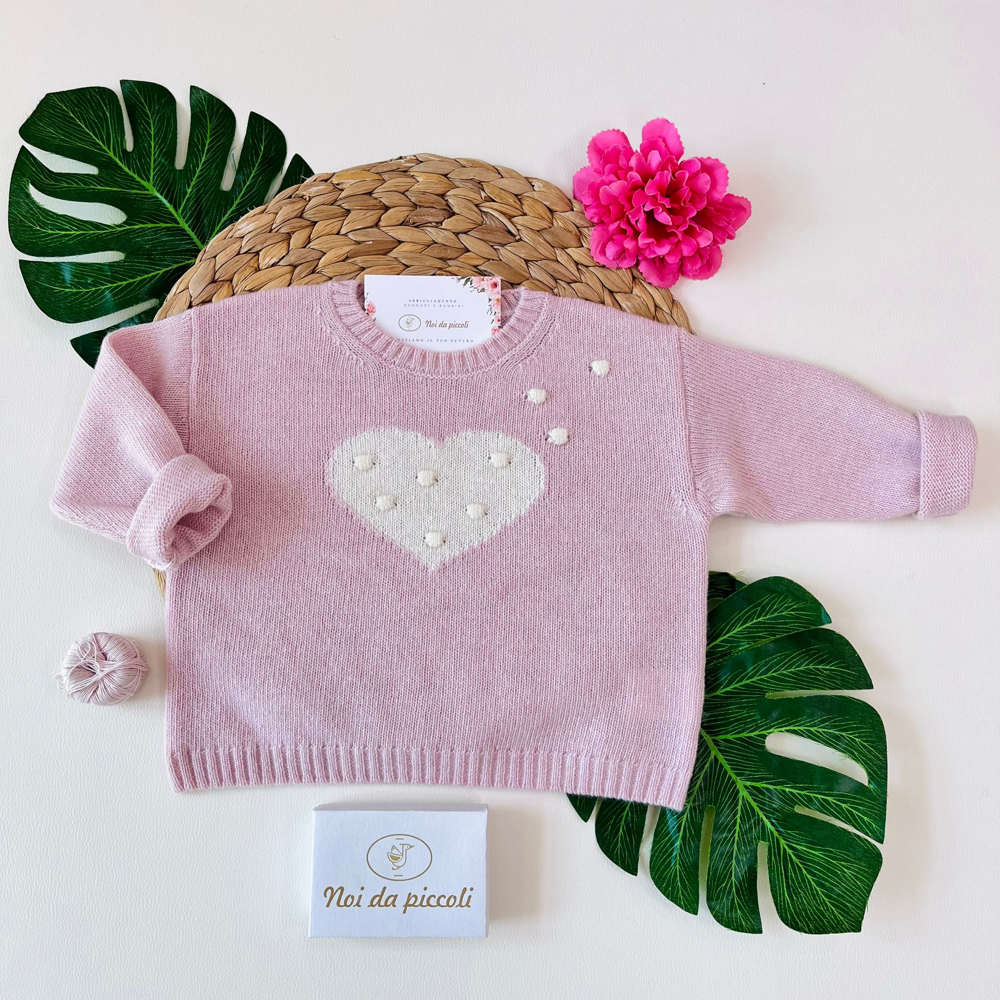 MAGLIONCINO CUORICINI LANA E CASHMERE ROSA - Noi da piccoli
