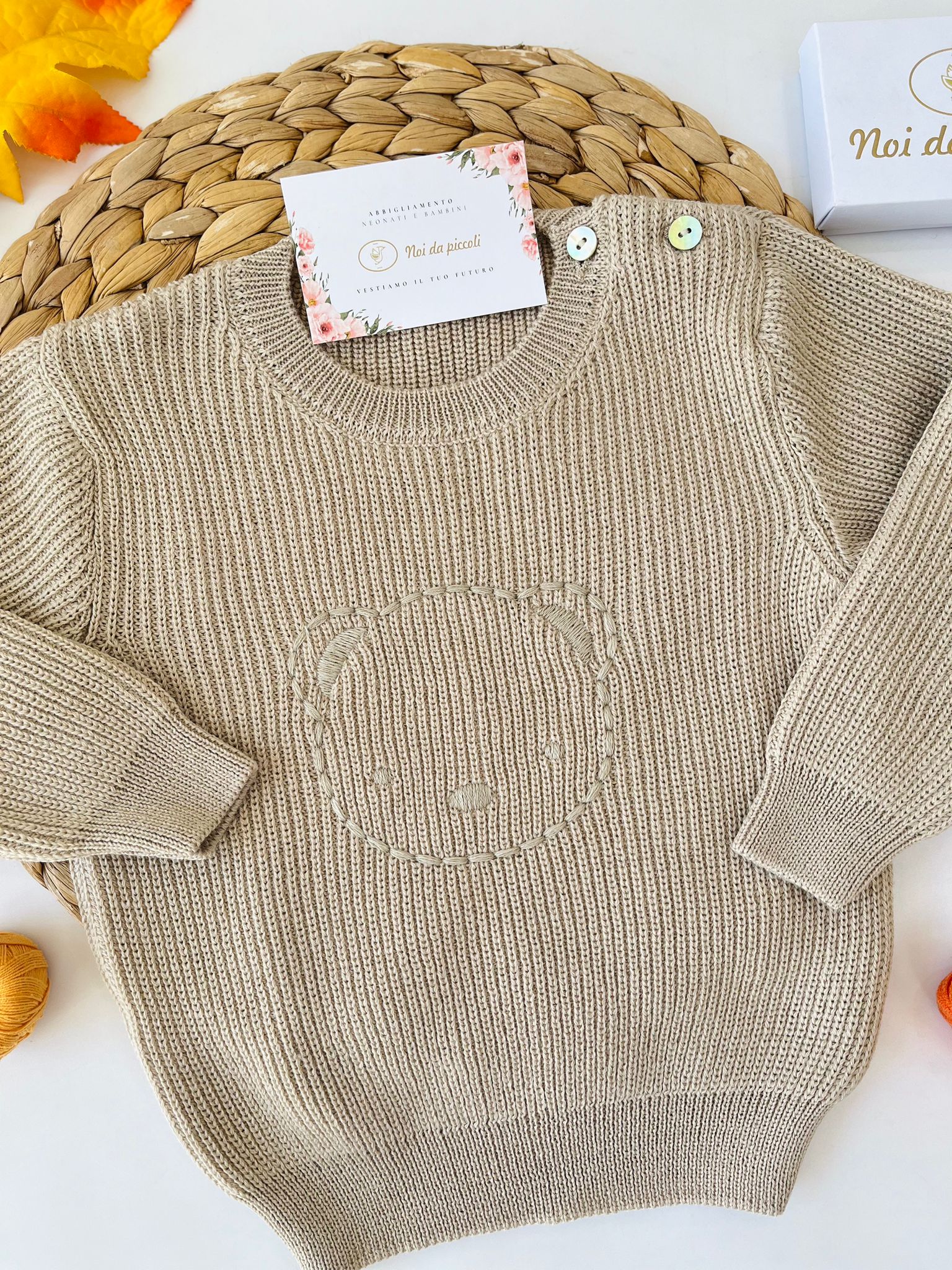 MAGLIONCINO GIRO COLLO LANA IN VERGINE BEIGE - Noi da piccoli