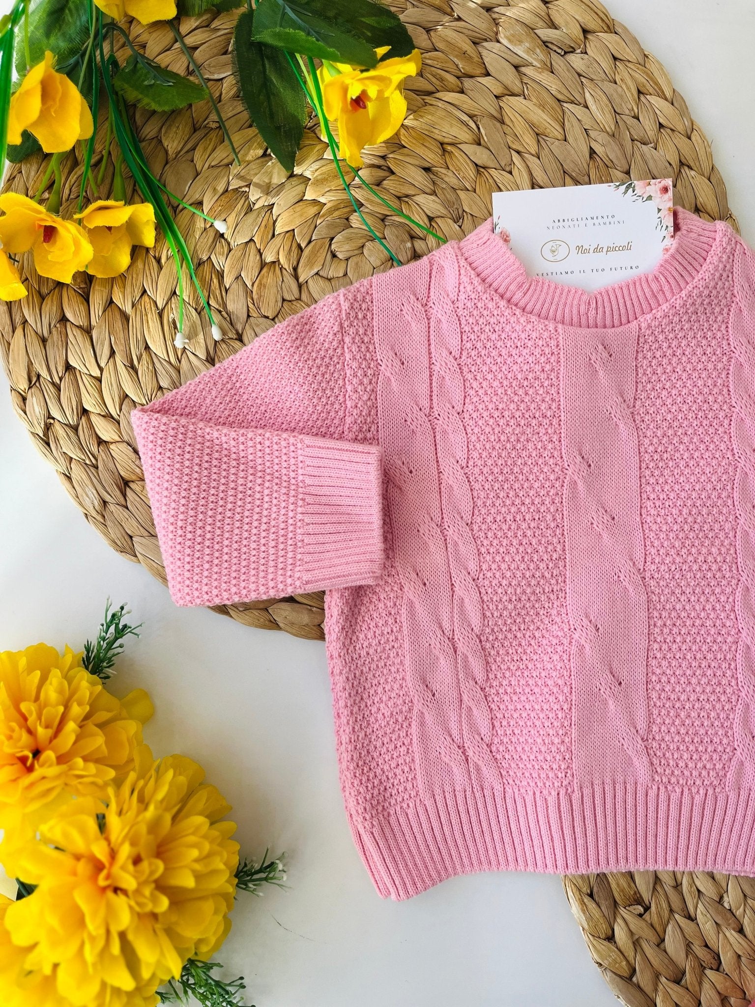 MAGLIONCINO GIROCOLLO MISTO LANA TRECCE ROSA BABY - Noi da piccoli