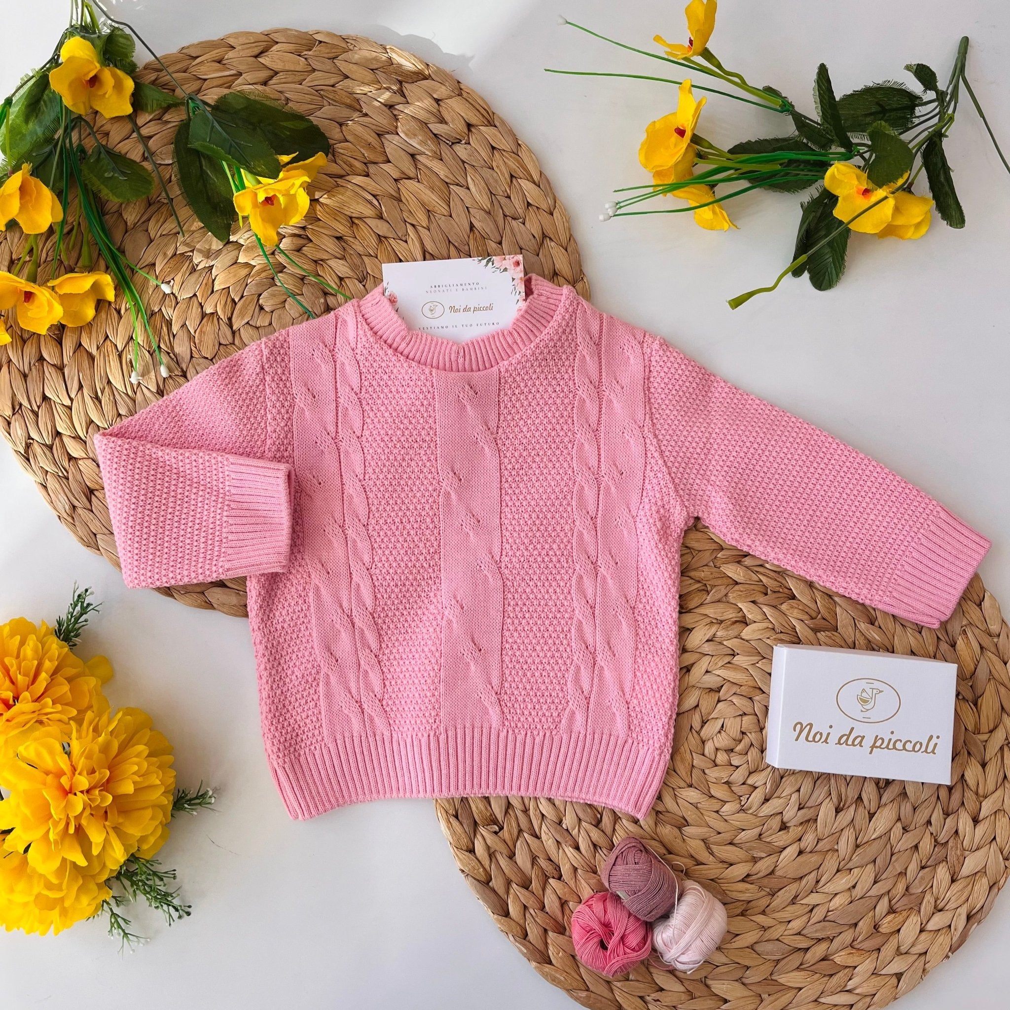 MAGLIONCINO GIROCOLLO MISTO LANA TRECCE ROSA BABY - Noi da piccoli