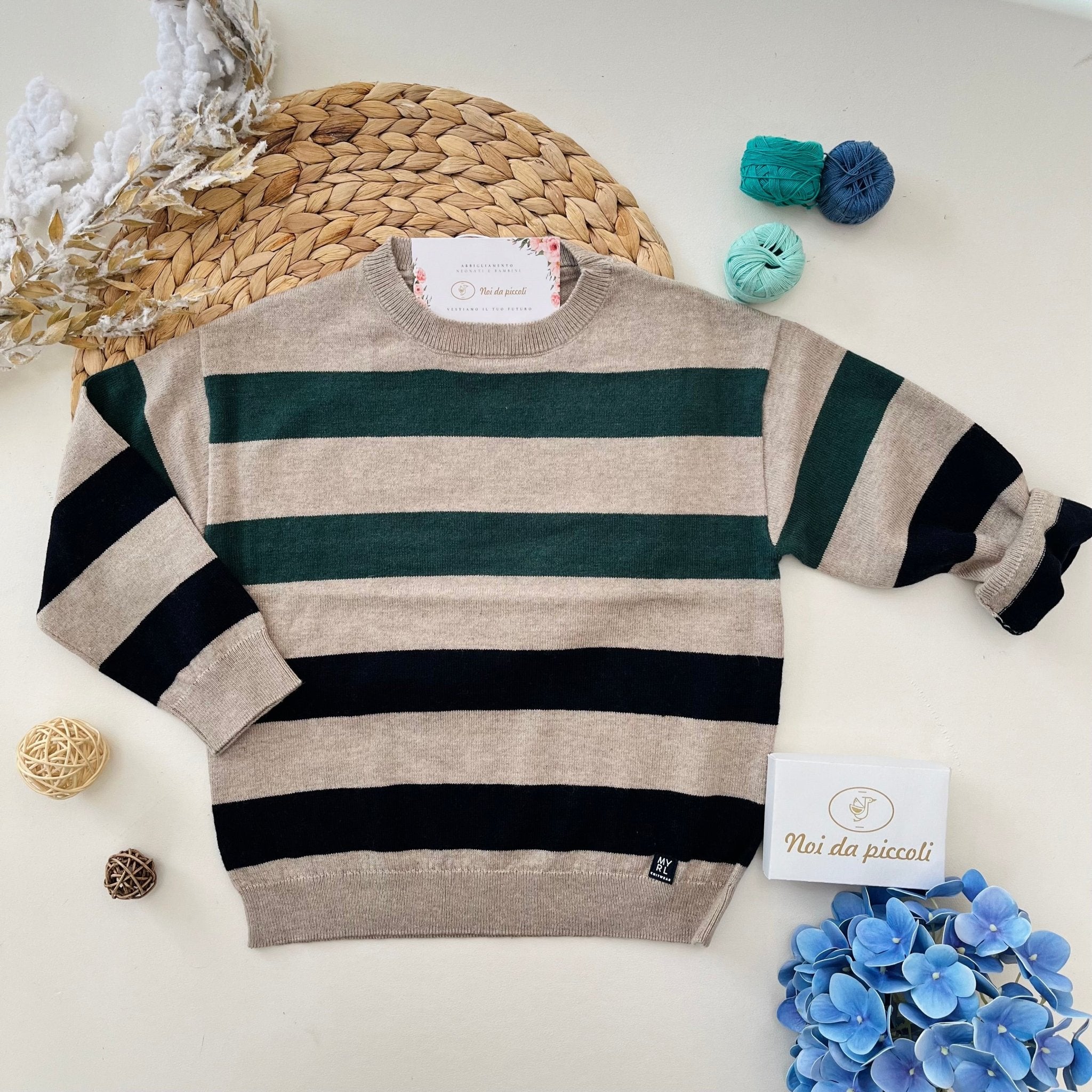 MAGLIONCINO GIROCOLLO RIGHE BLU E VERDI - Noi da piccoli
