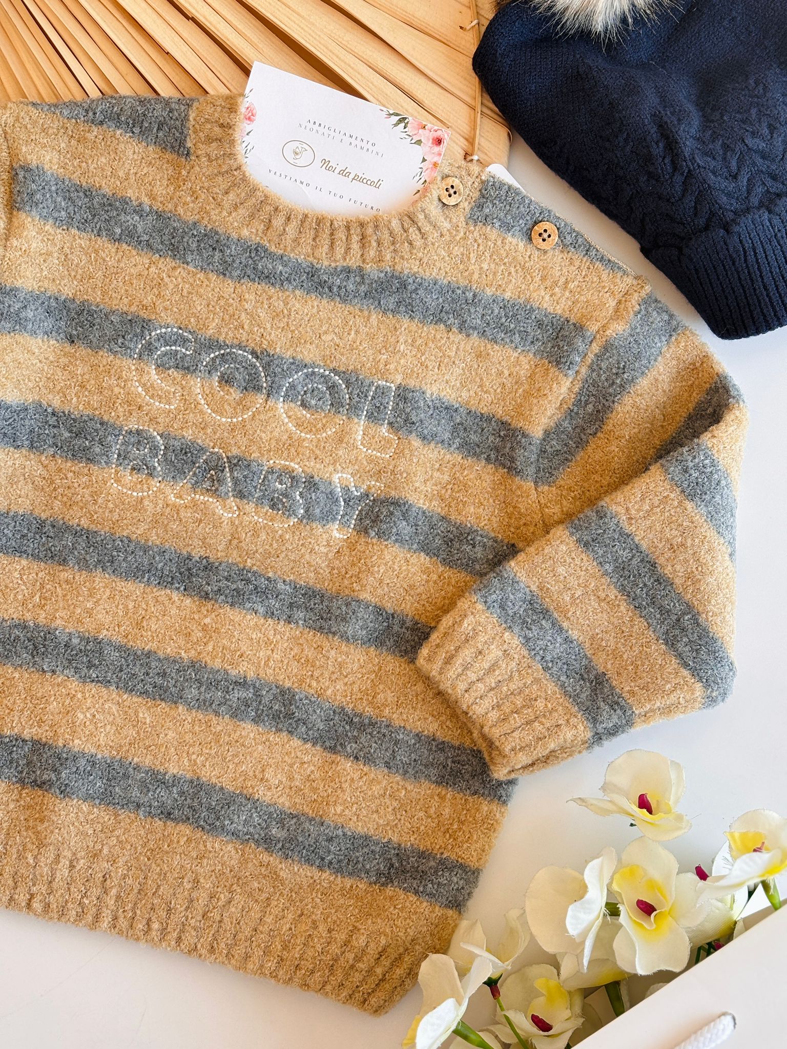 MAGLIONCINO IN LANA A RIGHE BEIGE VIG - Noi da piccoli