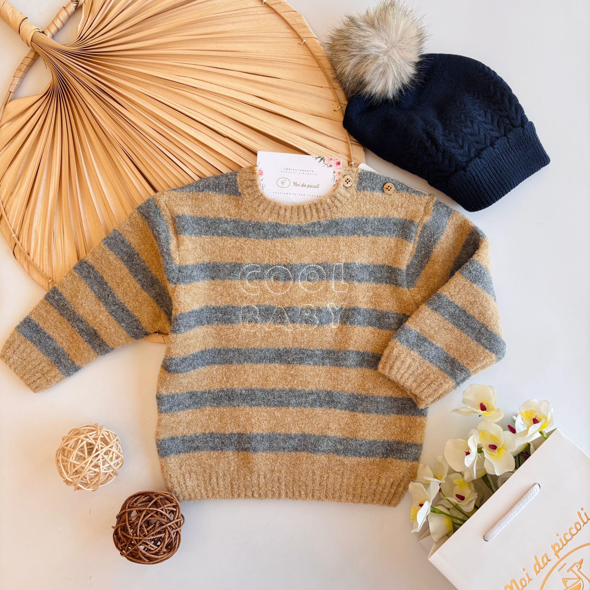 MAGLIONCINO IN LANA A RIGHE BEIGE VIG - Noi da piccoli