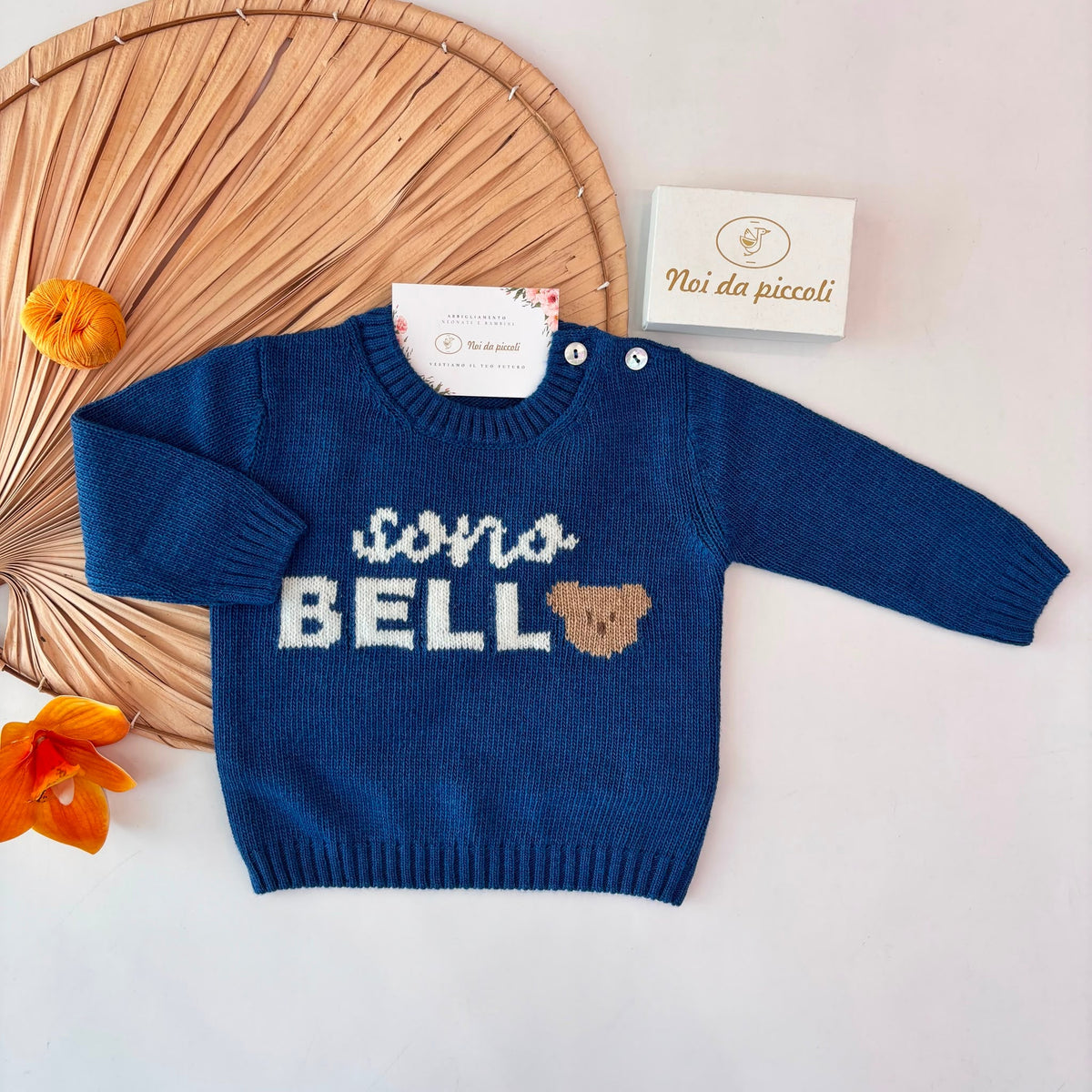MAGLIONCINO sono bello in lana e cashmere BLU - Noi da piccoli
