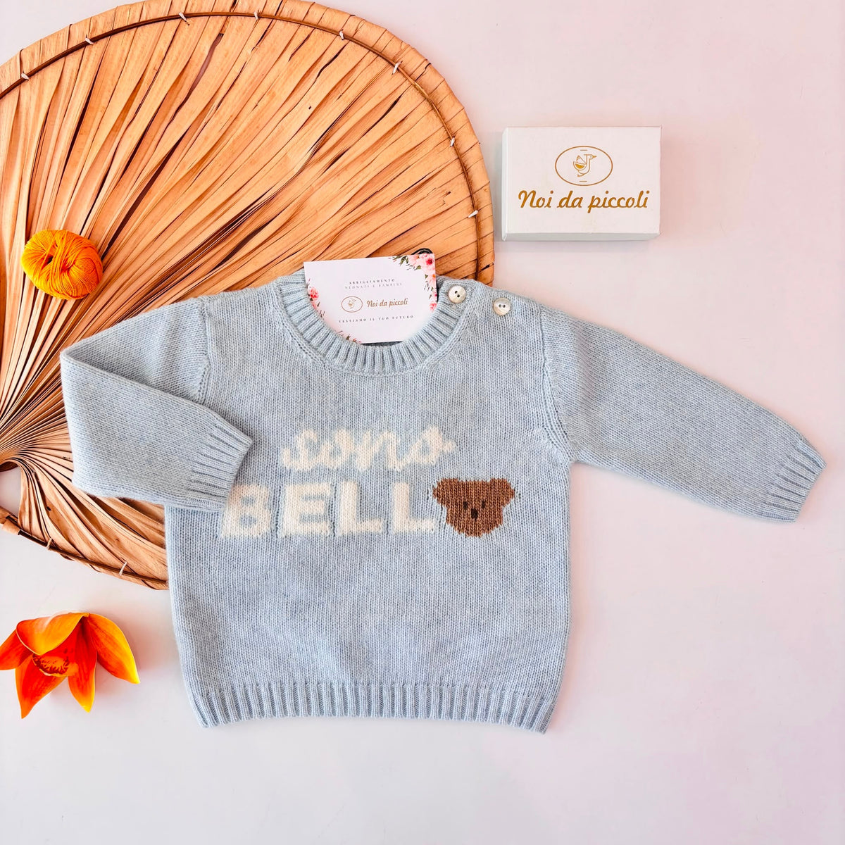 MAGLIONCINO sono bello in lana e cashmere CIELO - Noi da piccoli