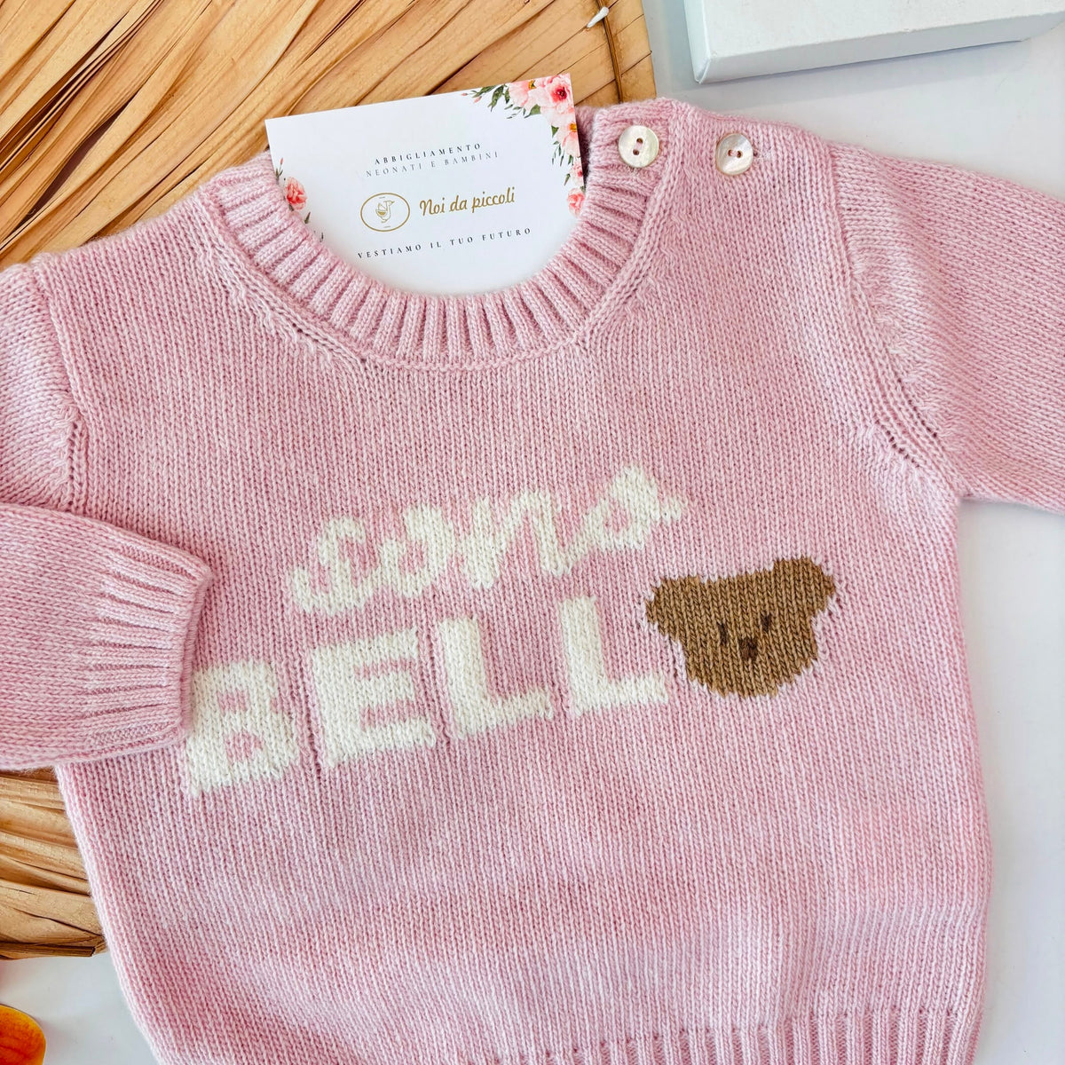 MAGLIONCINO sono bello in lana e cashmere ROSA - Noi da piccoli