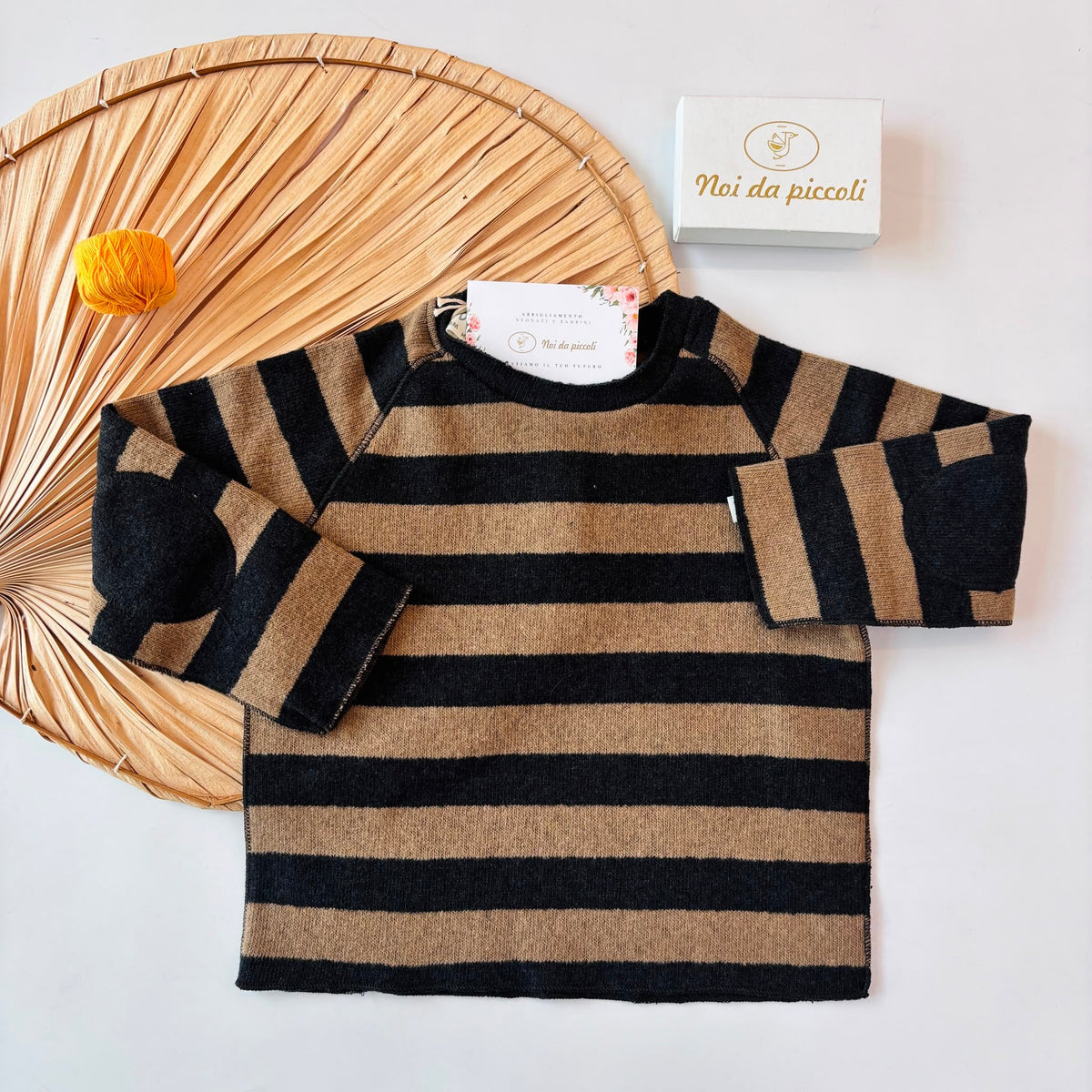 MAGLIONE IN COTONE CALDO CAMMELLO con strisce - Noi da piccoli