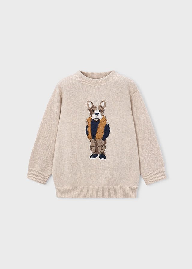 Maglione in Filato Caldo Beige con Cagnolino Mayoral