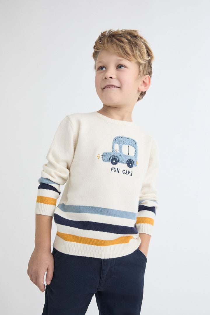 MAGLIONE IN FILATO CALDO CON AUTOMOBILE BIANCO - Noi da piccoli