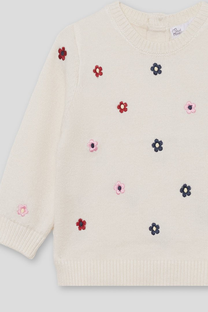 MAGLIONE IN FILATO CALDO CON FIORELLINI PANNA - Noi da piccoli