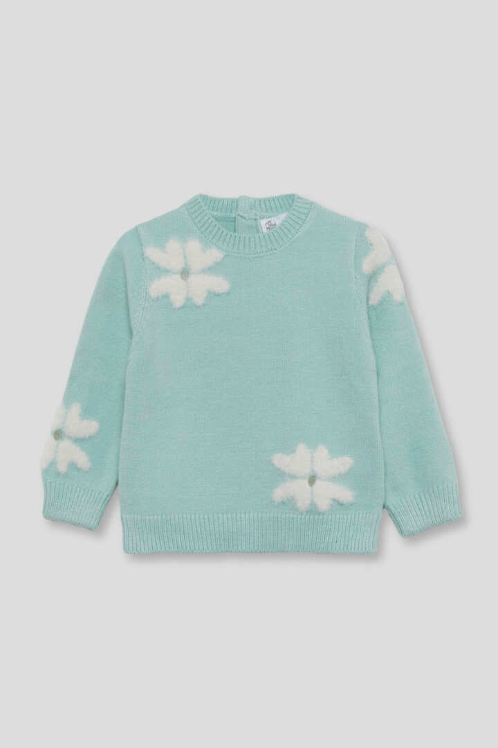 MAGLIONE IN FILATO CALDO CON MARGHERITE VERDE ACQUA