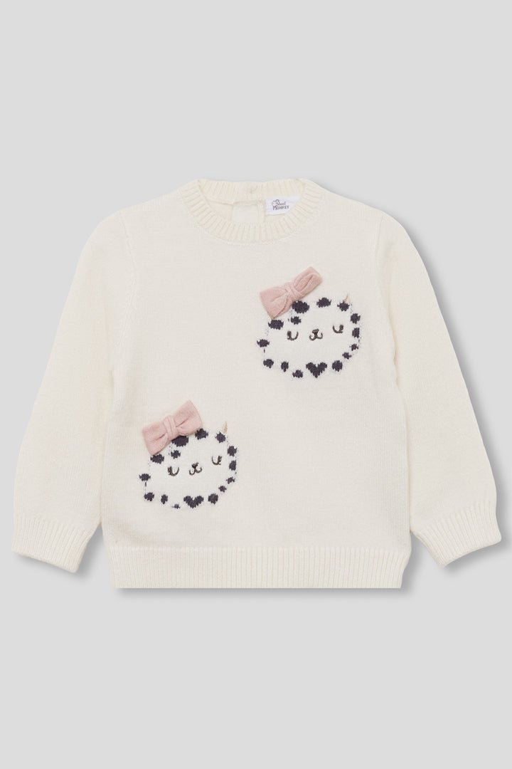 MAGLIONE IN FILATO CALDO CON TENERE APPLICAZIONI PANNA