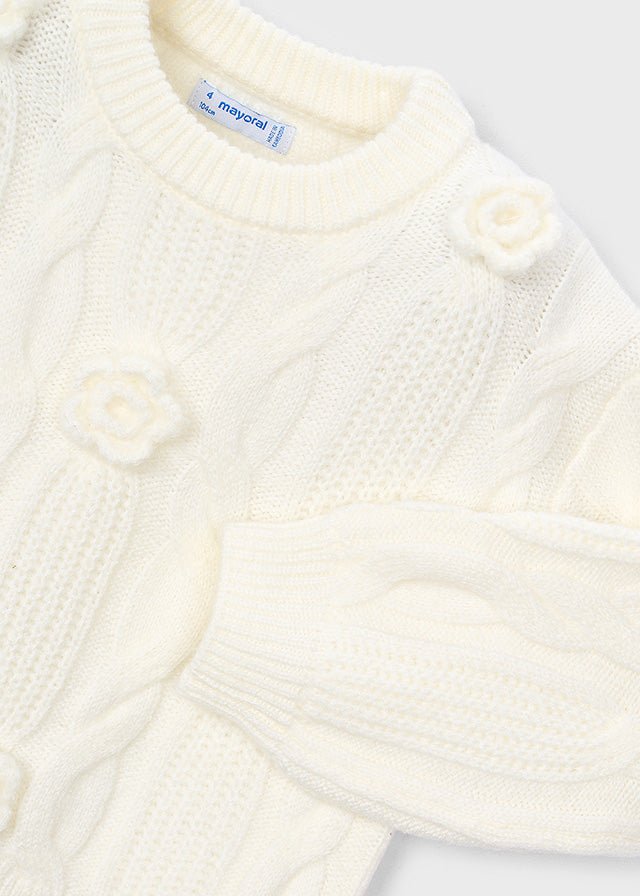 MAGLIONE PANNA CON FIORI IN RILIEVO IN FILATO CALDO - Noi da piccoli