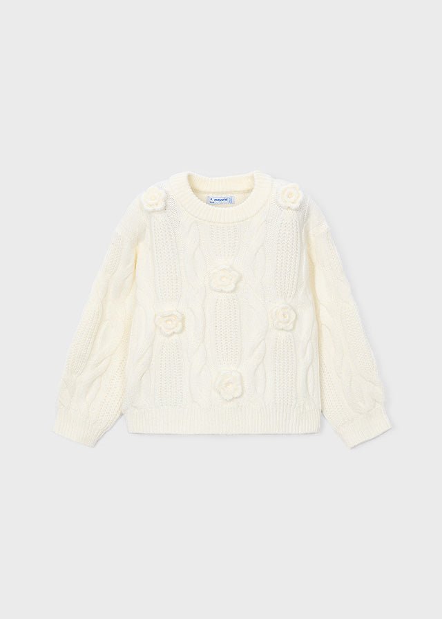 MAGLIONE PANNA CON FIORI IN RILIEVO IN FILATO CALDO - Noi da piccoli