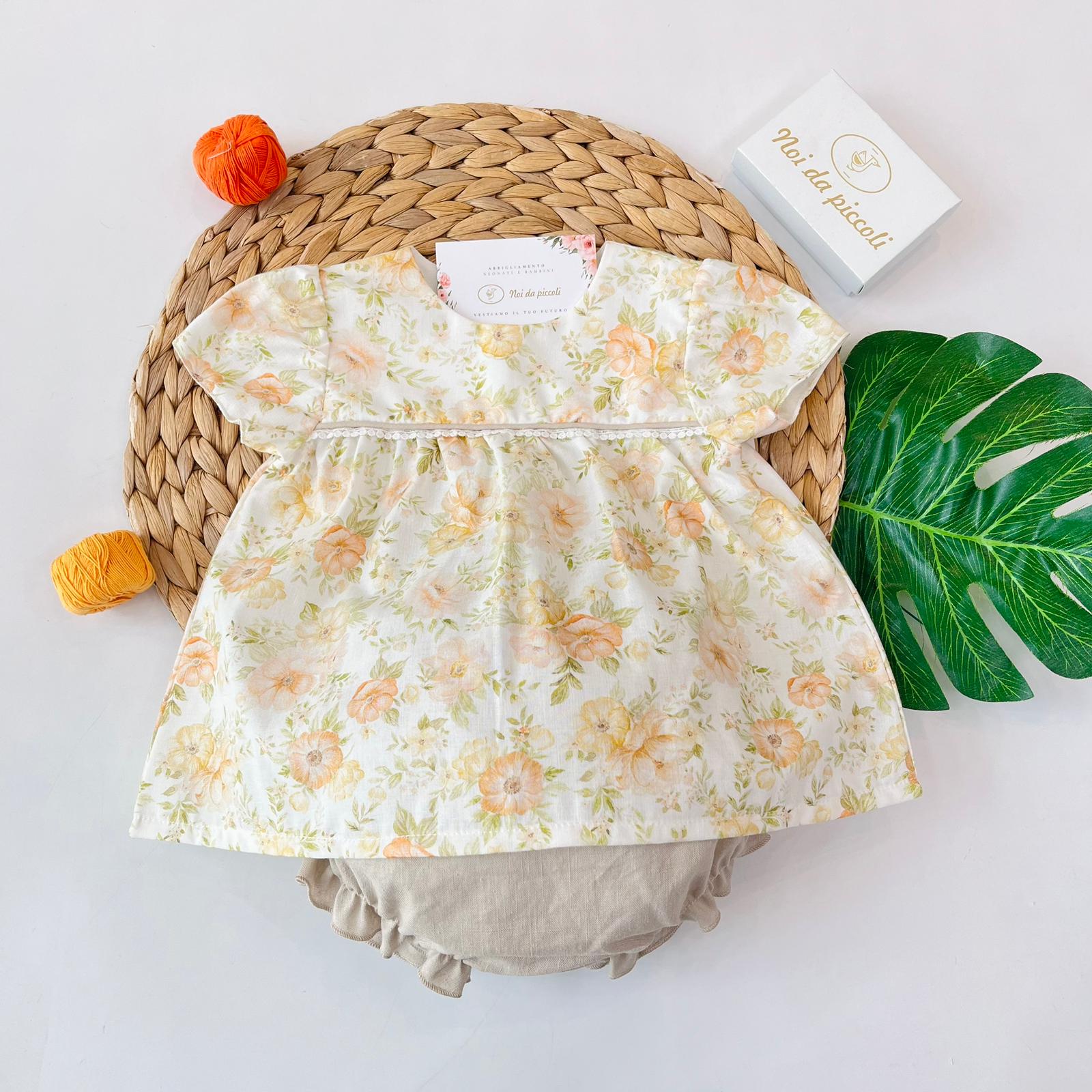 MINIABITO CON CULOTTE 100 % COTONE BIANCO - Noi da piccoli