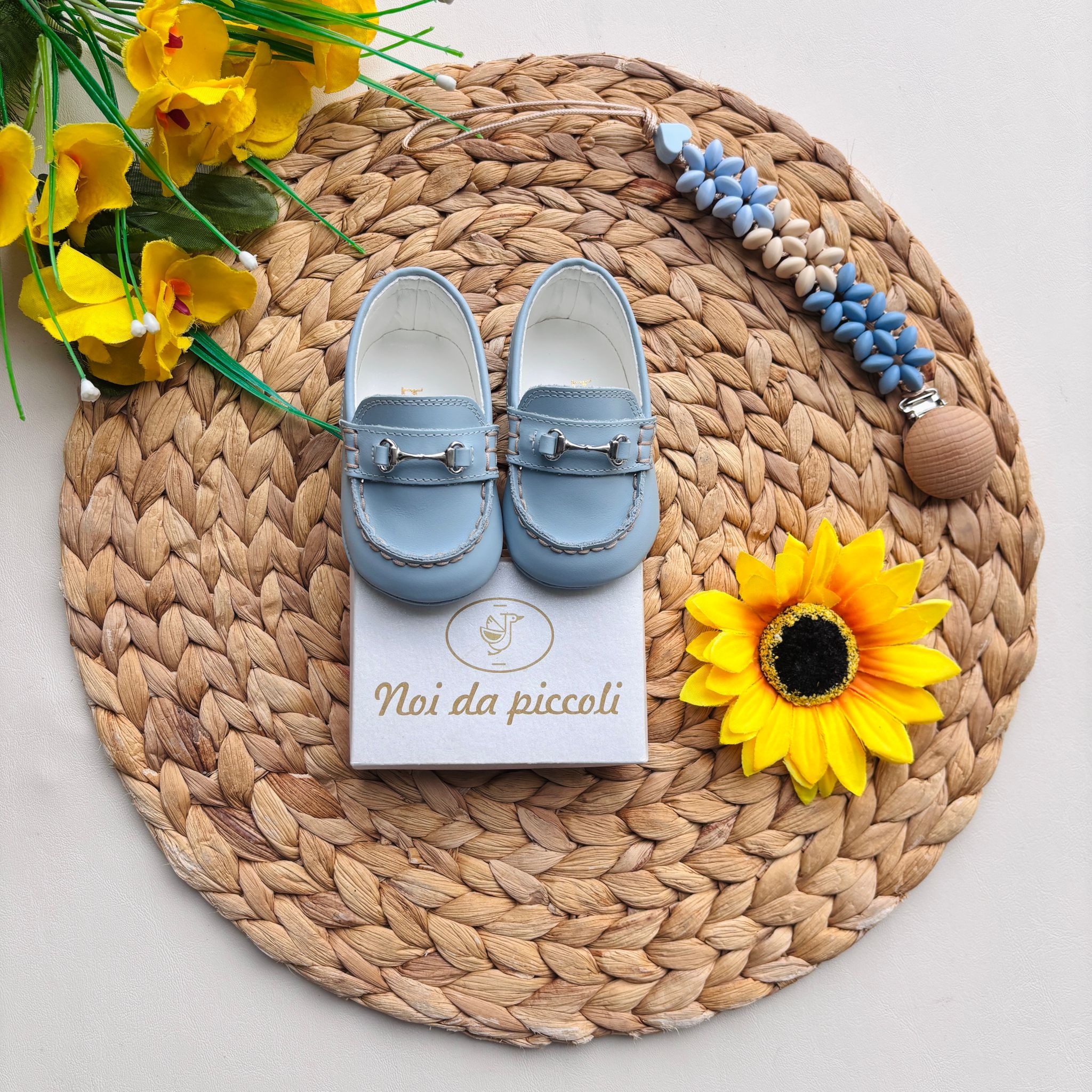 MOCASSINO IN TESSUTO E PELLE CIELO - Noi da piccoli