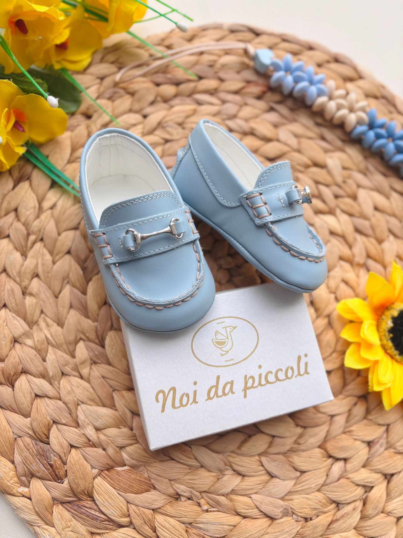 MOCASSINO IN TESSUTO E PELLE CIELO - Noi da piccoli