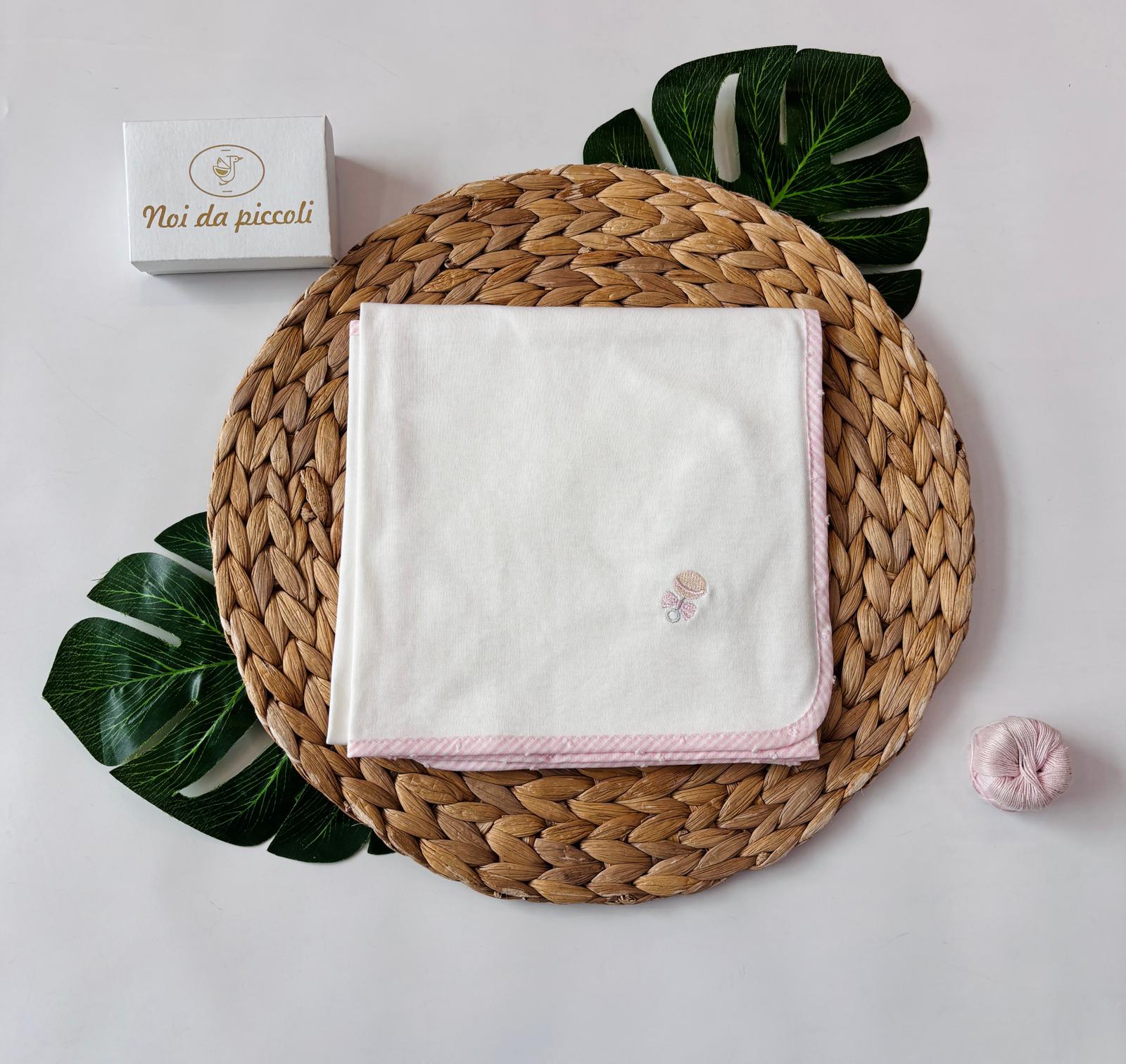 MUSSOLA 100 % COTONE BIANCO SONAGLIO ROSA - Noi da piccoli