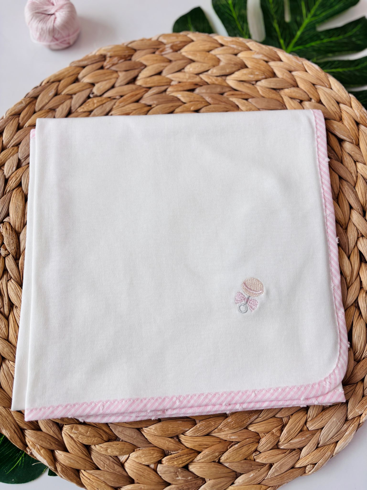 MUSSOLA 100 % COTONE BIANCO SONAGLIO ROSA - Noi da piccoli