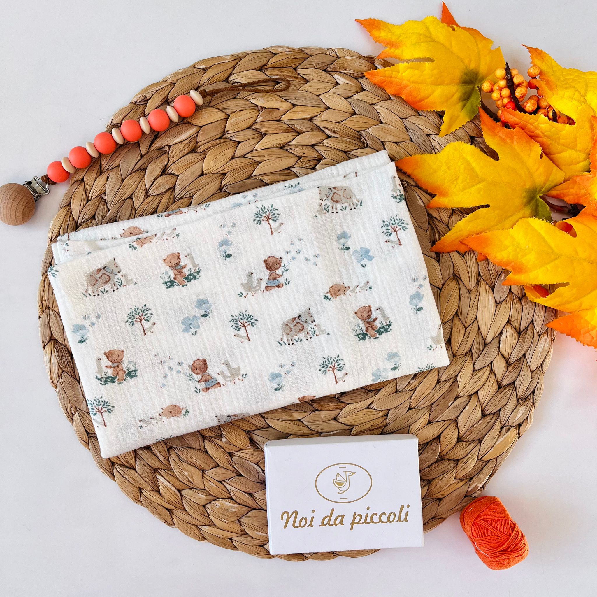 MUSSOLA ANIMALI DI BOSCO 100 % COTONE PANNA - Noi da piccoli