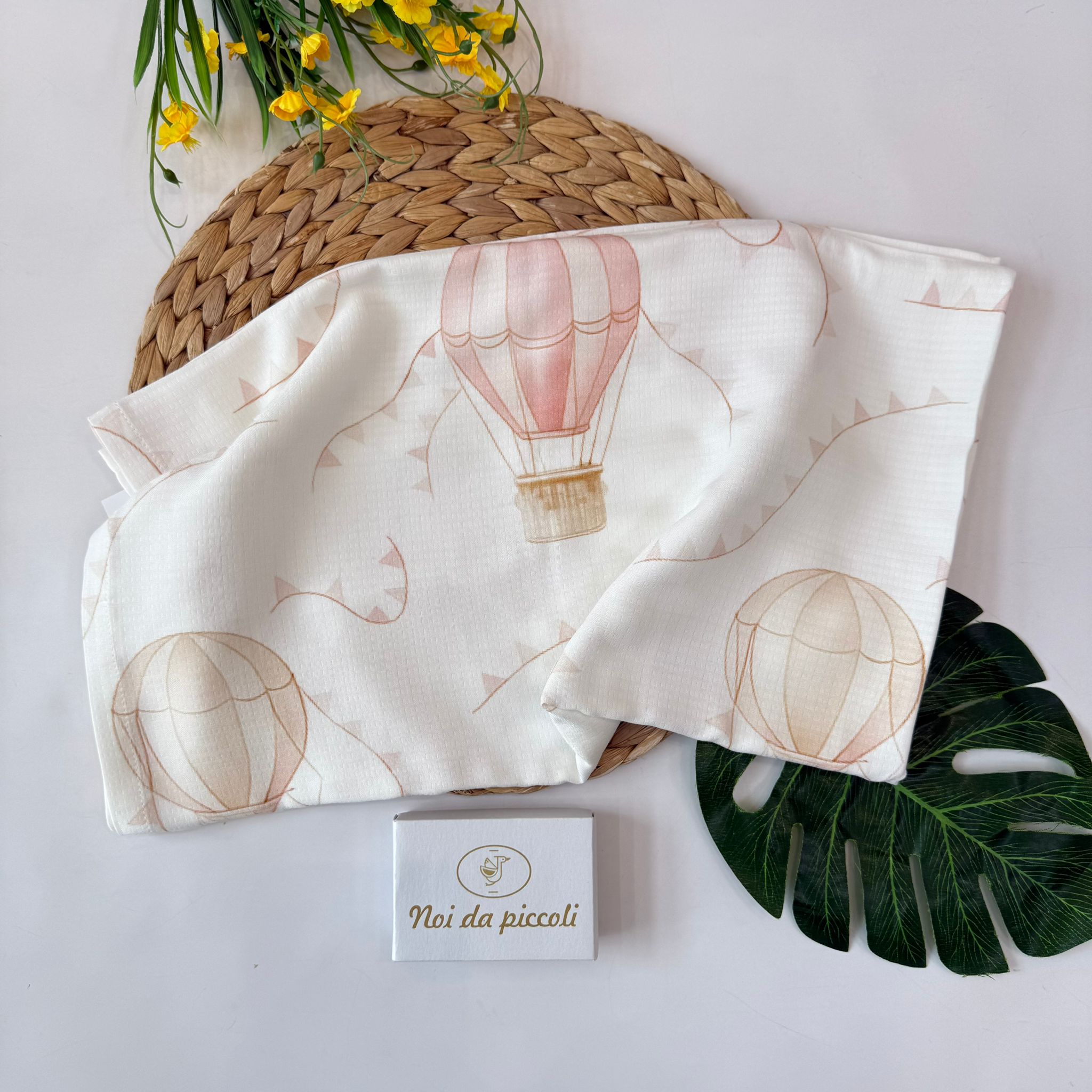 MUSSOLA BANDIERINE E MONGOLFIERA 100% BAMBOO ROSA - Noi da piccoli