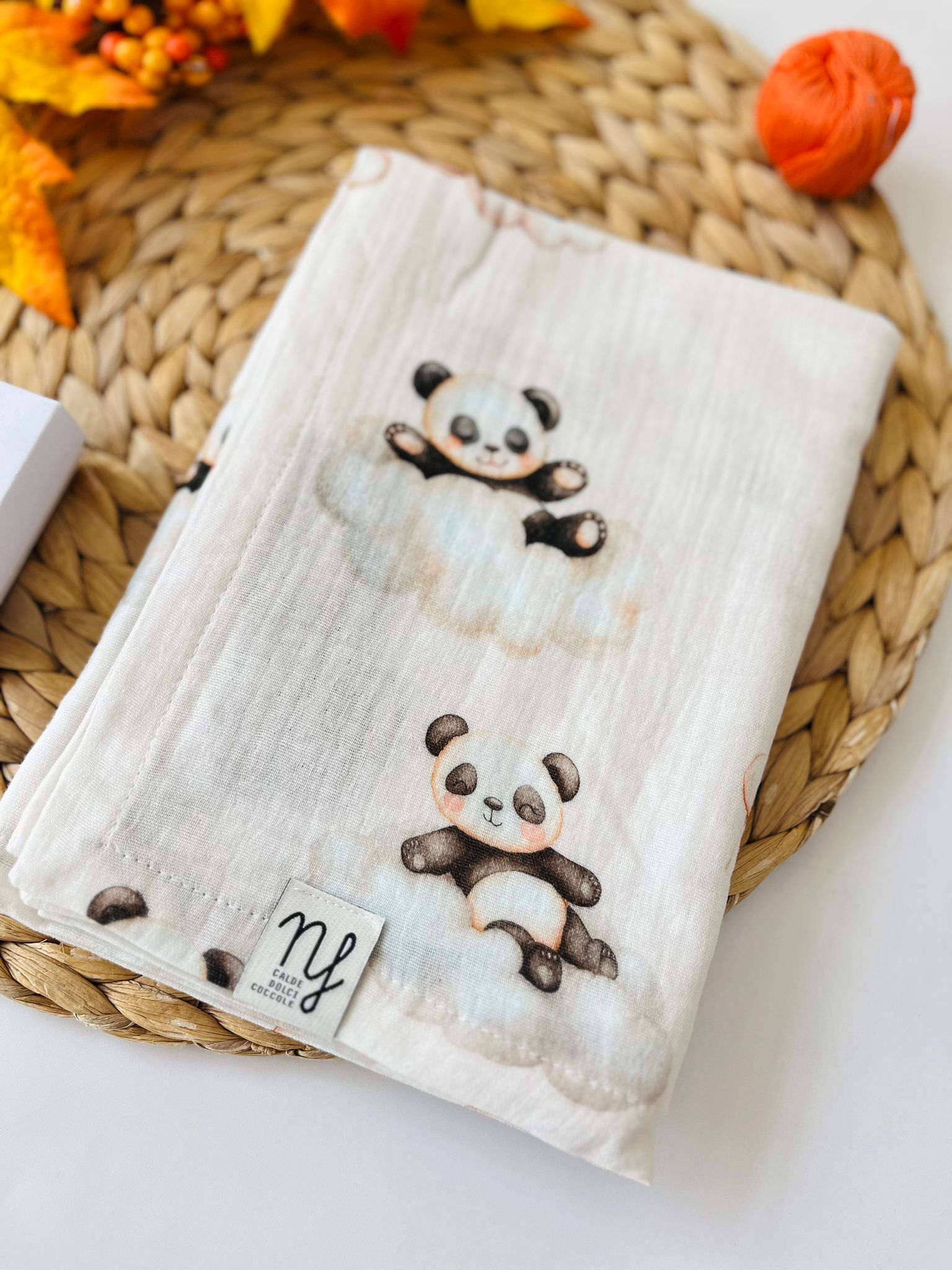 MUSSOLA PANDA GARZA DI COTONE PANNA - Noi da piccoli