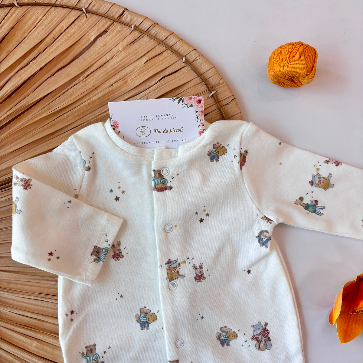 TUTINA IN COTONE CALDO BIANCO CON ANIMALETTI FESTOSI