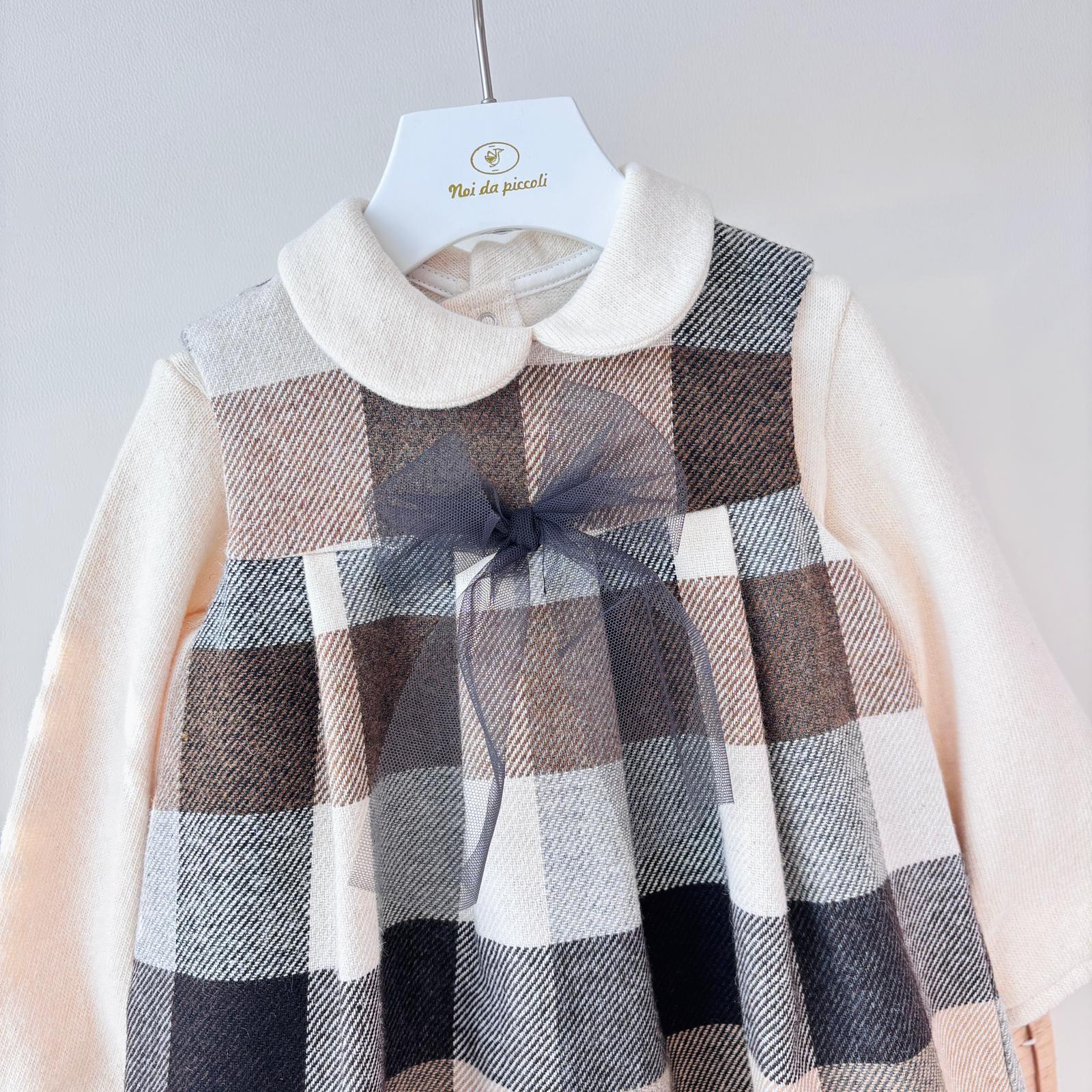 VESTITO IN COTONE CALDO BEIGE A QUADRONI TARTAN
