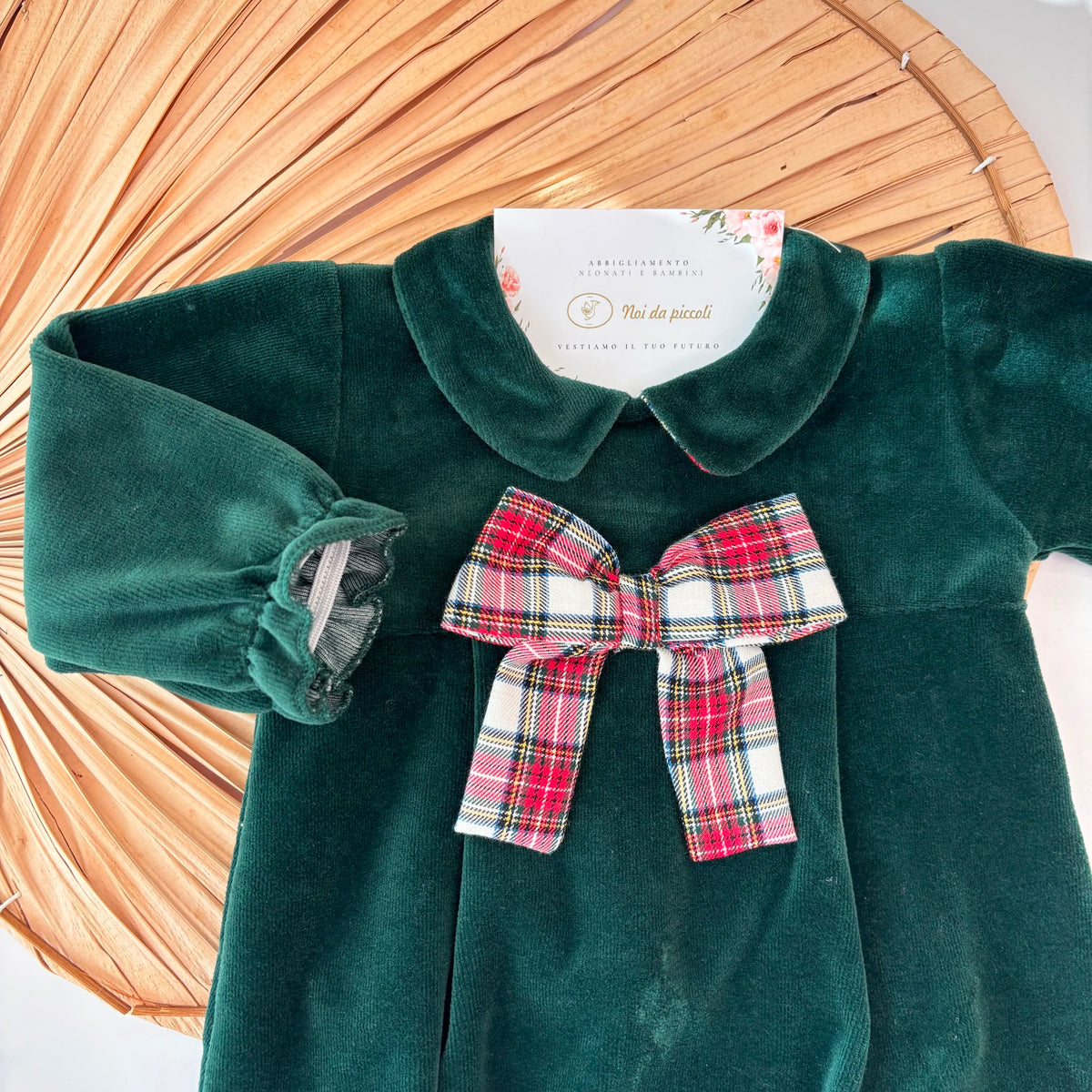 PAGLIACCETTO CON FIOCCO TARTAN IN CINIGLIA VERDE