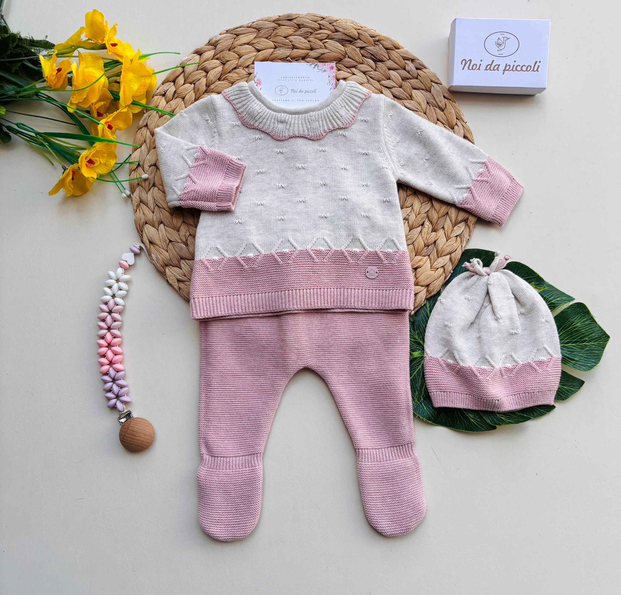 COMPLETO 3 PZ IN FILATO CALDO ROSA