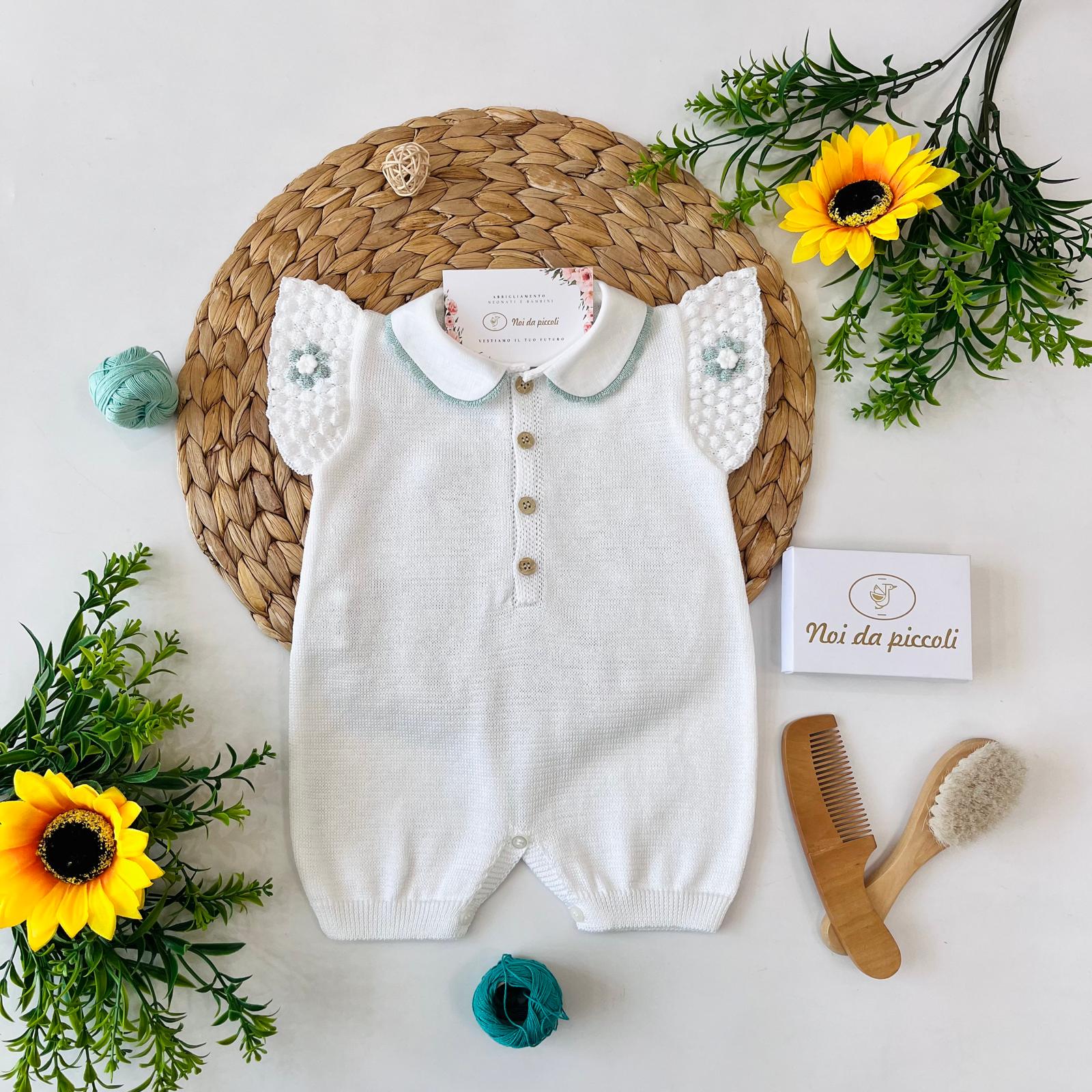 PAGLIACCETTO 100 % FILO DI COTONE COTONE BIANCO E SALVIA - Noi da piccoli