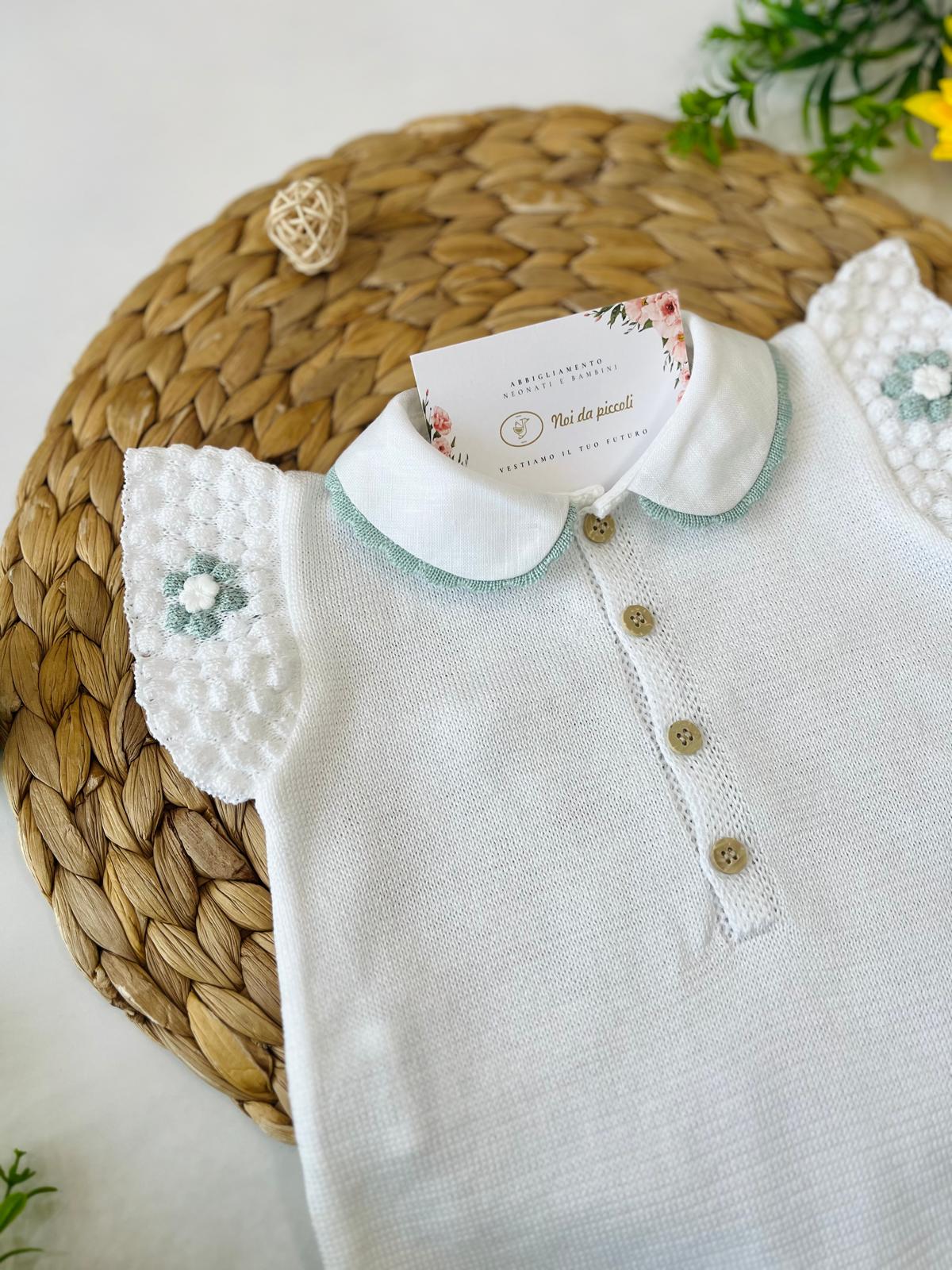 PAGLIACCETTO 100 % FILO DI COTONE COTONE BIANCO E SALVIA - Noi da piccoli