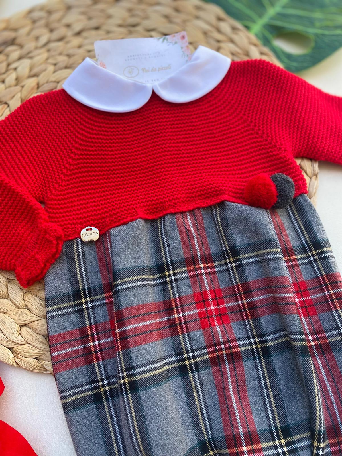 PAGLIACCETTO A QUADRONI CON COLLETTO BIANCO FILATO CALDO ROSSO NATALIZIO - Noi da piccoli