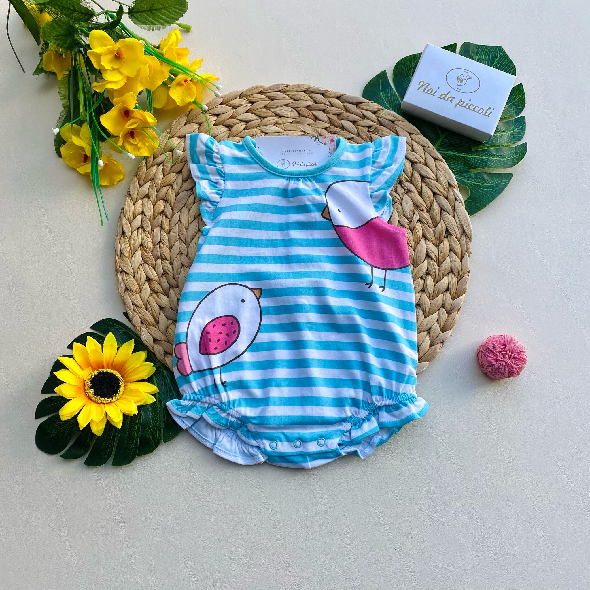 PAGLIACCETTO A RIGHE BIANCO E AZZURRO CON OCHETTE - Noi da piccoli