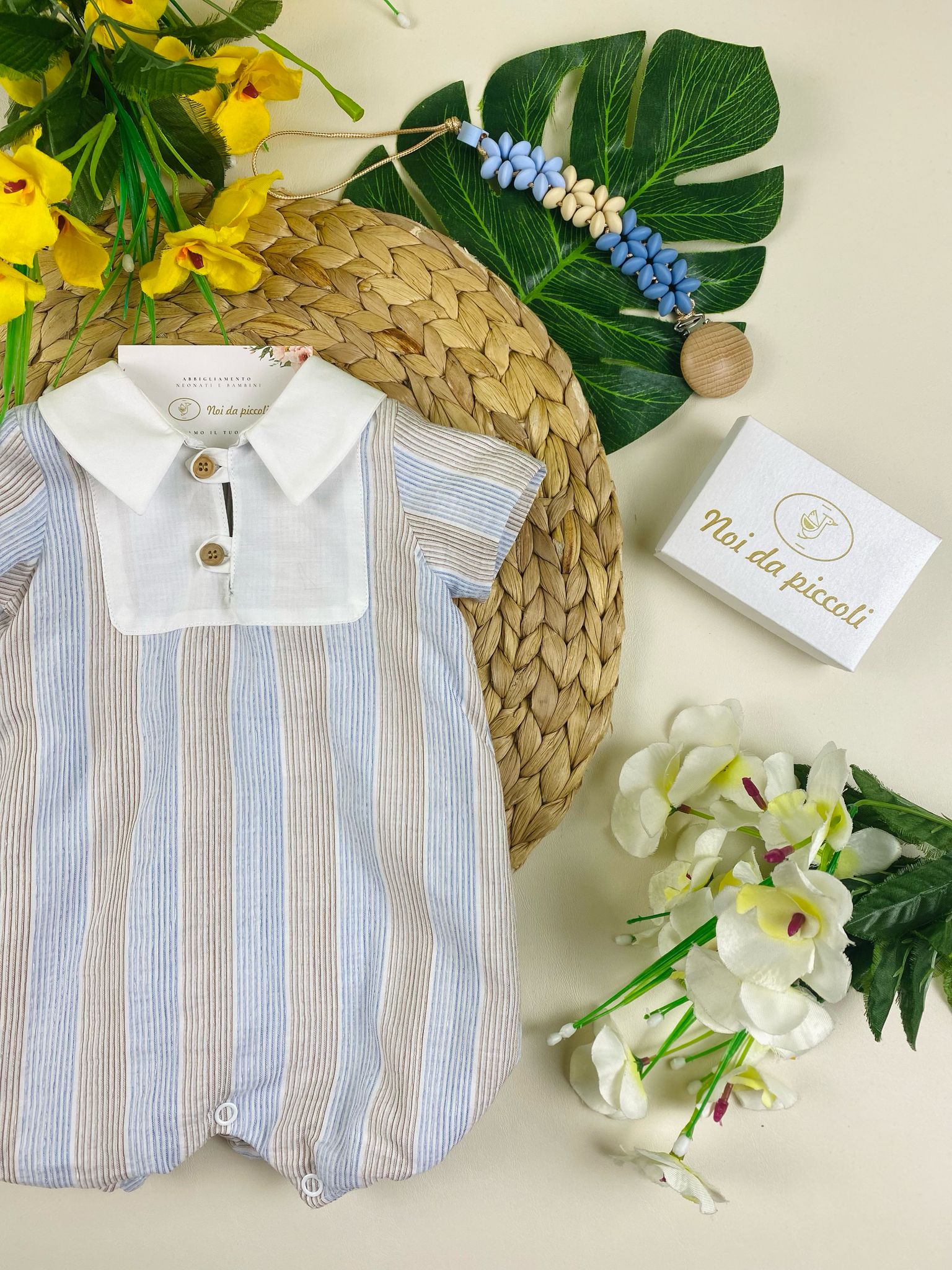 PAGLIACCETTO a strisce beige e cielo - Noi da piccoli