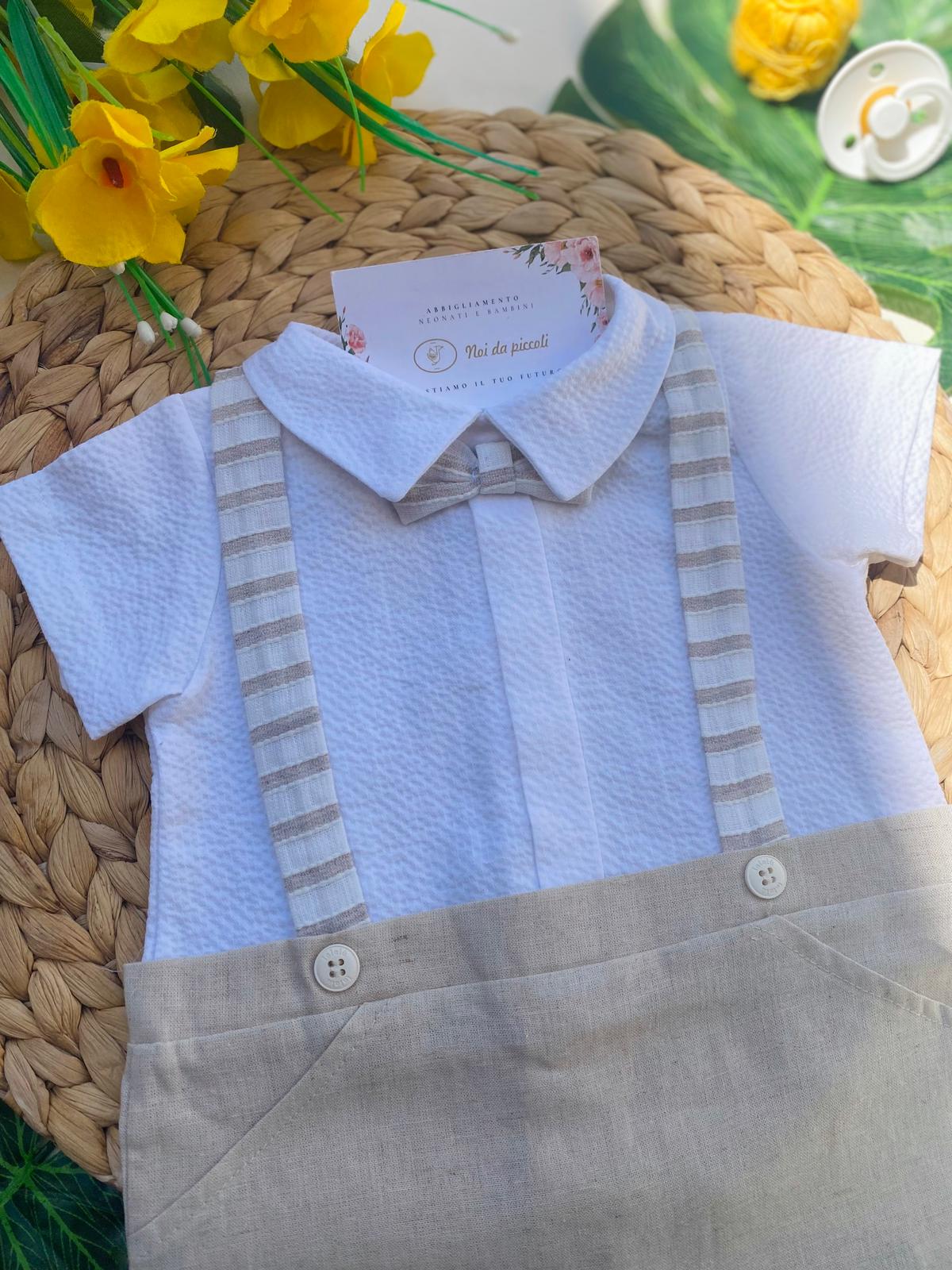 PAGLIACCETTO BEIGE E BIANCO A FINTA SALOPETTE - Noi da piccoli