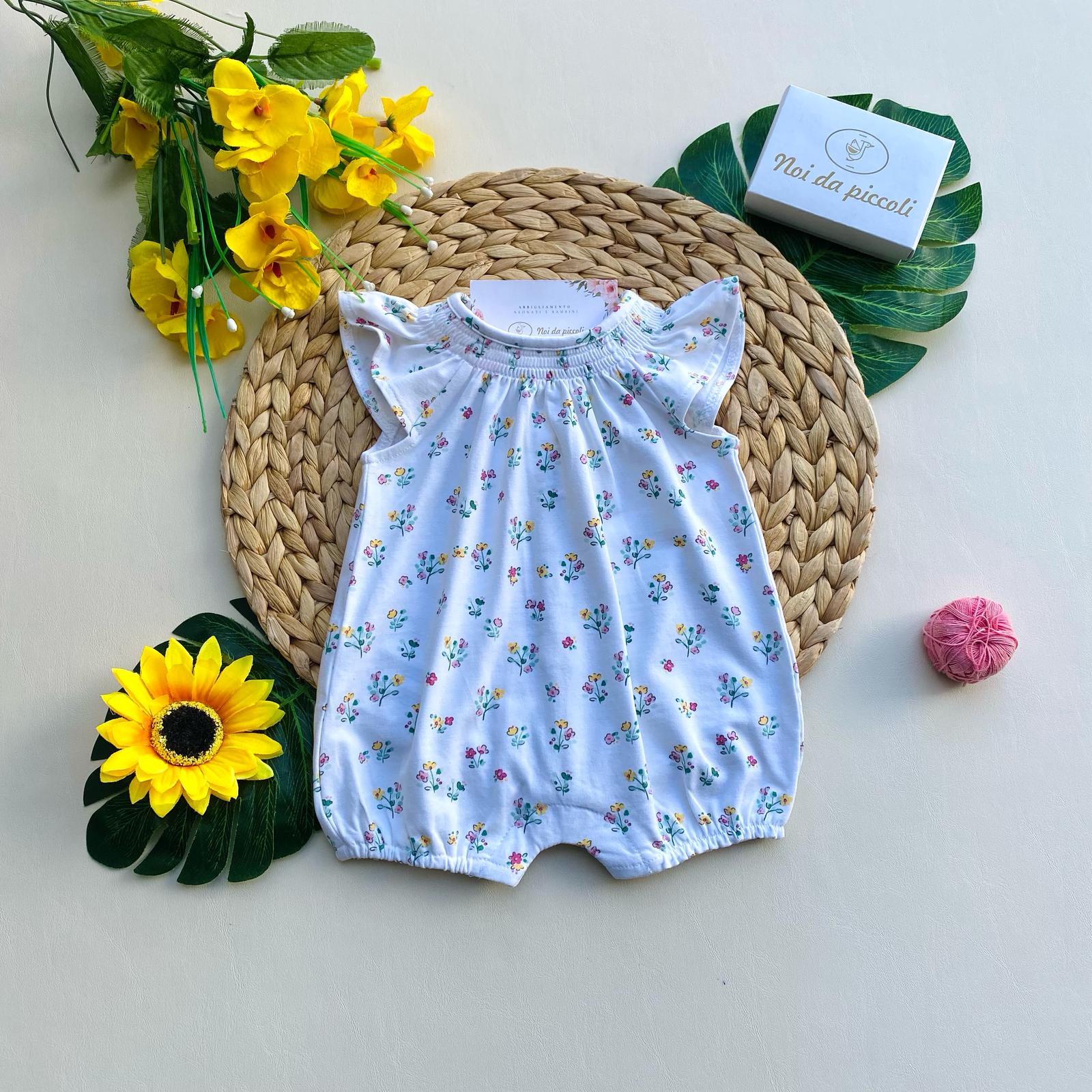 PAGLIACCETTO BIANCO A FANTASIA FLOREALE SUI TONI DEL VERDE - Noi da piccoli