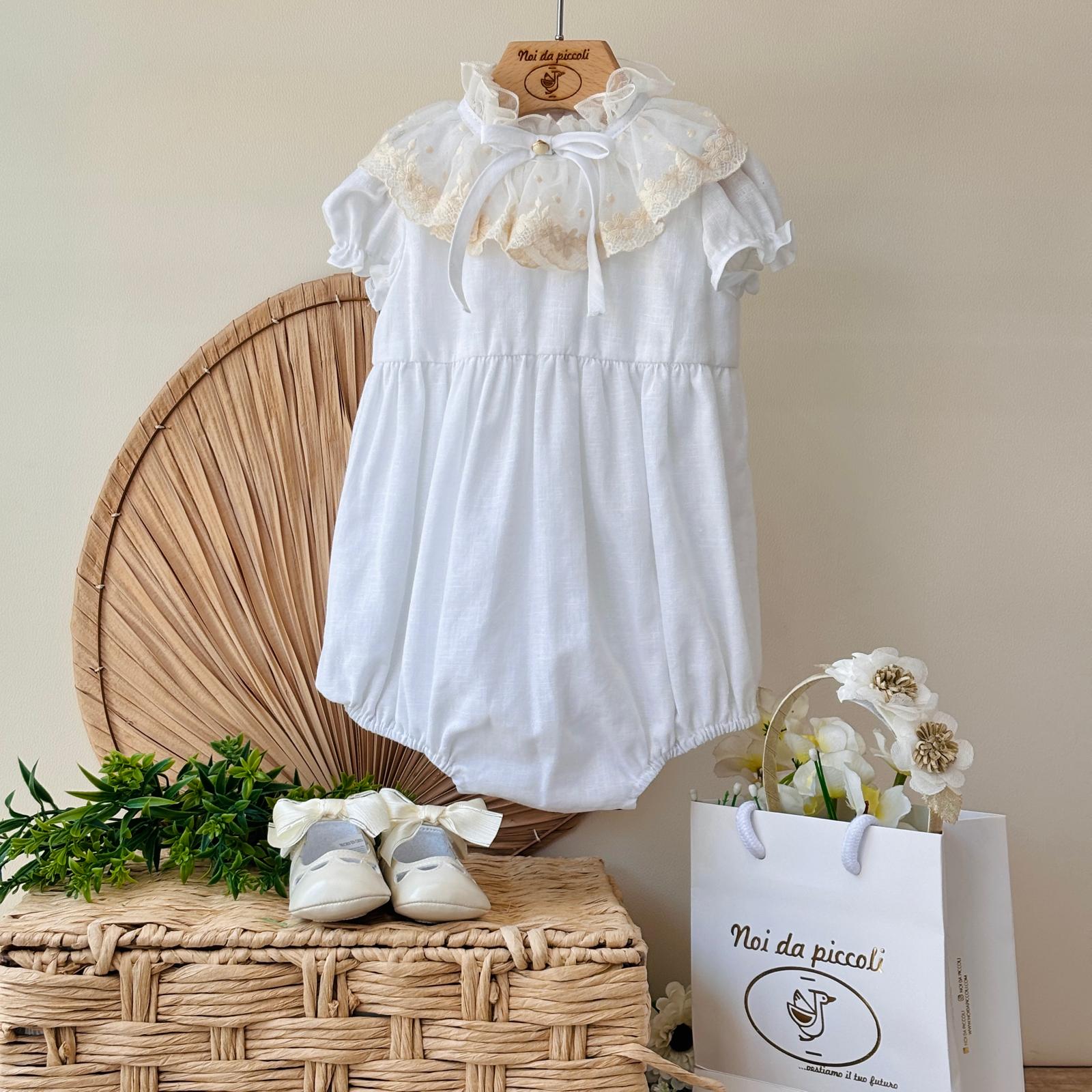 PAGLIACCETTO BIANCO CON COLLO VOILA VELATO - Noi da piccoli