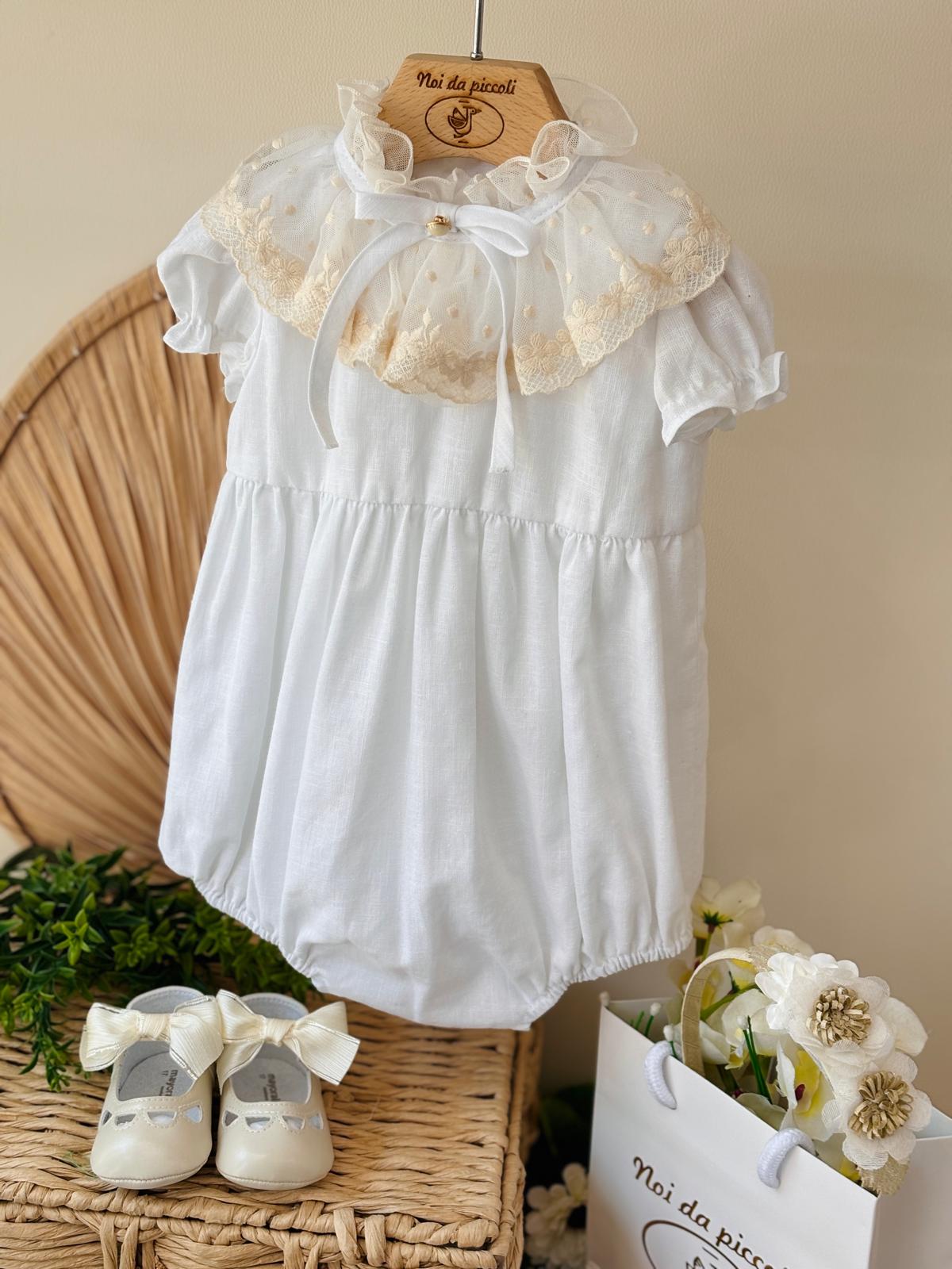 PAGLIACCETTO BIANCO CON COLLO VOILA VELATO - Noi da piccoli