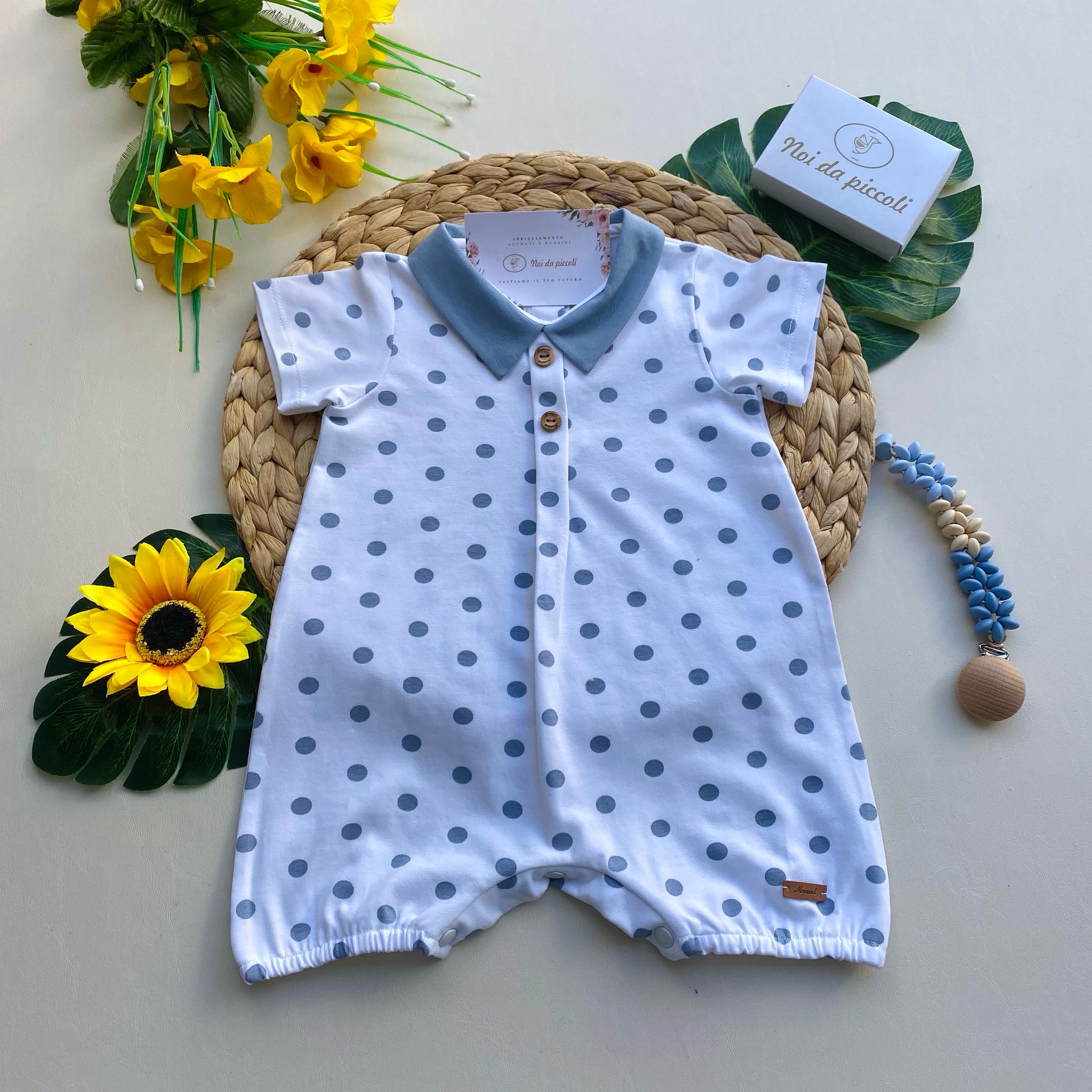 PAGLIACCETTO BIANCO CON POIS E COLLETTO CIELO - Noi da piccoli
